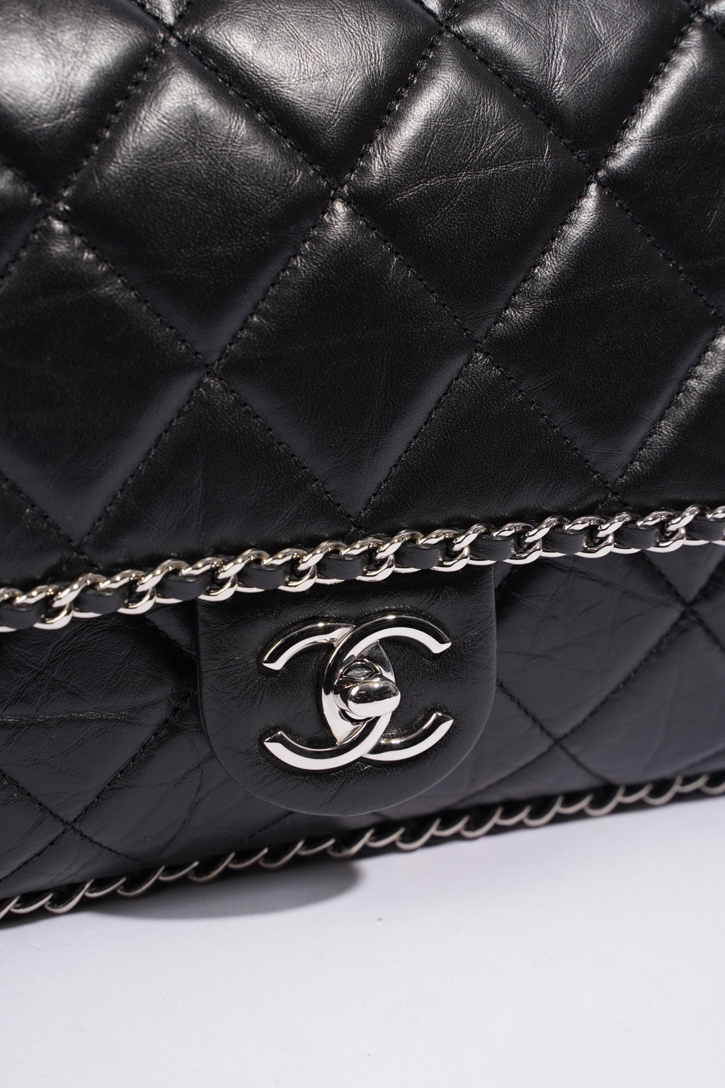 Chanel Chain Around Jumbo Flap Black Leather