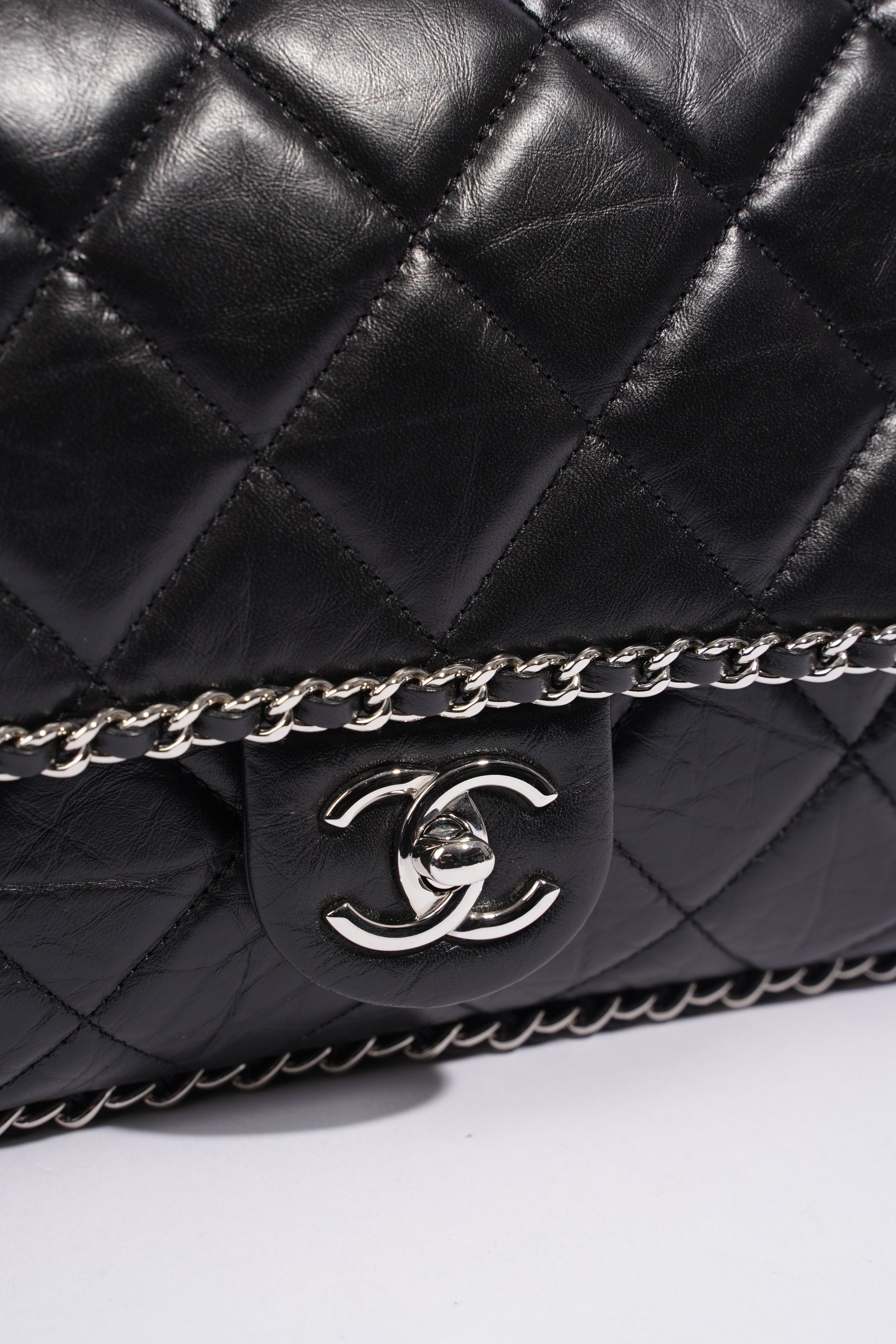 Chanel Chain Around Jumbo Flap Black Leather