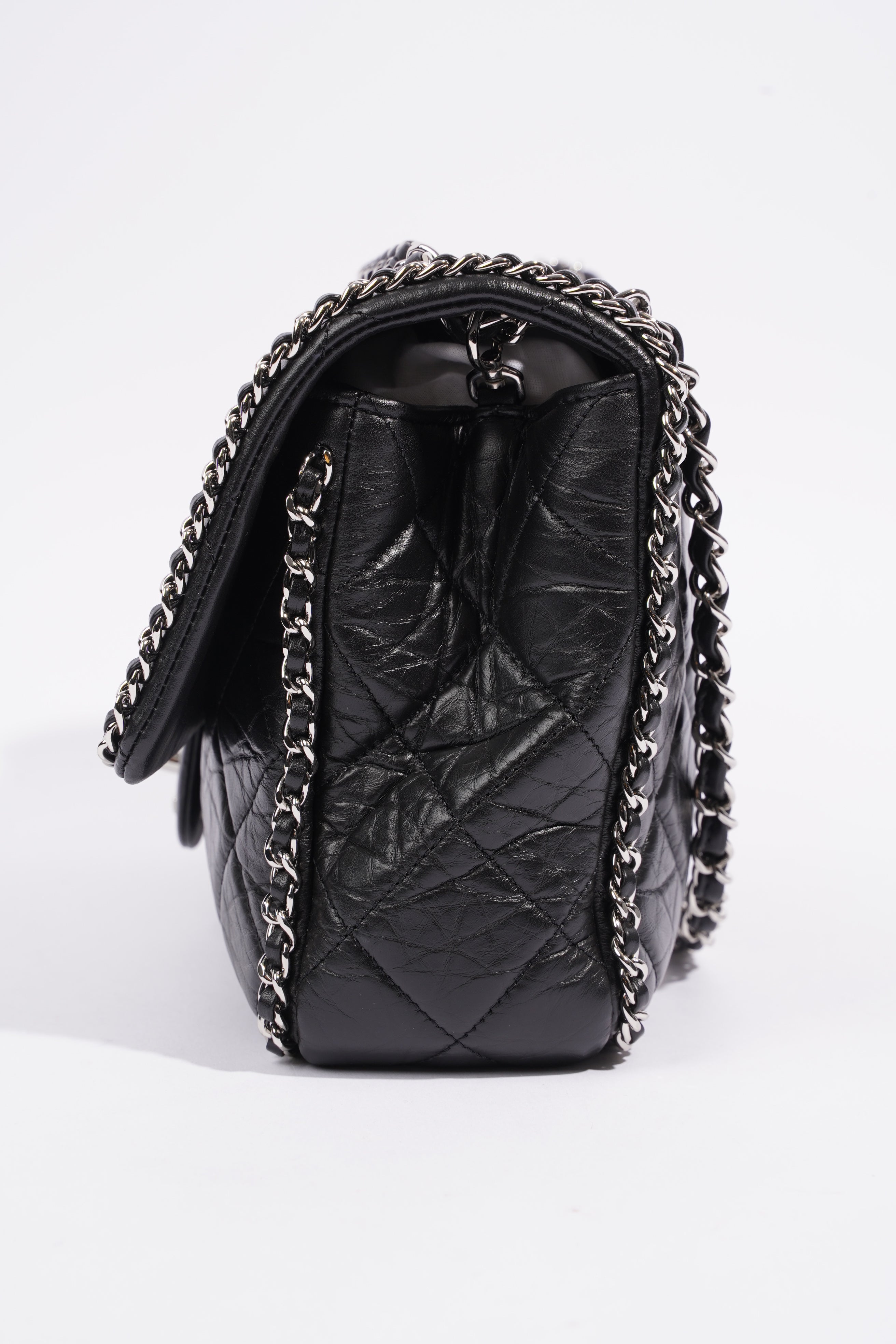 Chanel Chain Around Jumbo Flap Black Leather