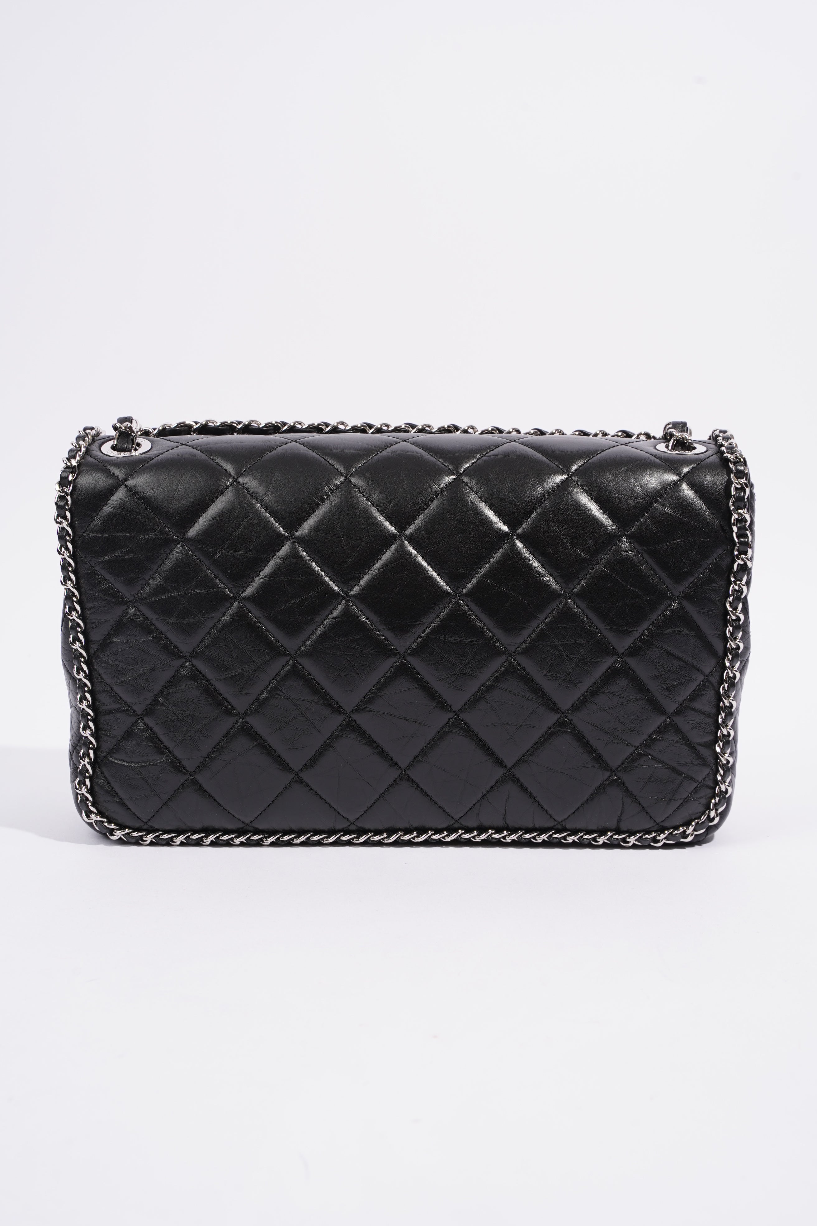 Chanel Chain Around Jumbo Flap Black Leather