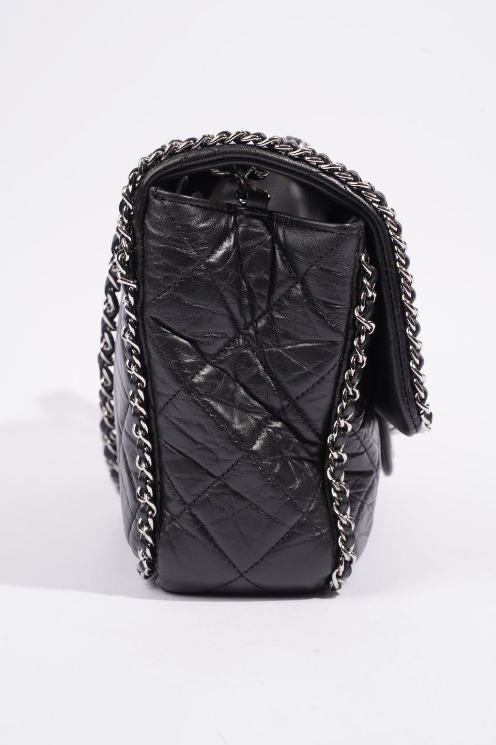 Chanel Chain Around Jumbo Flap Black Leather