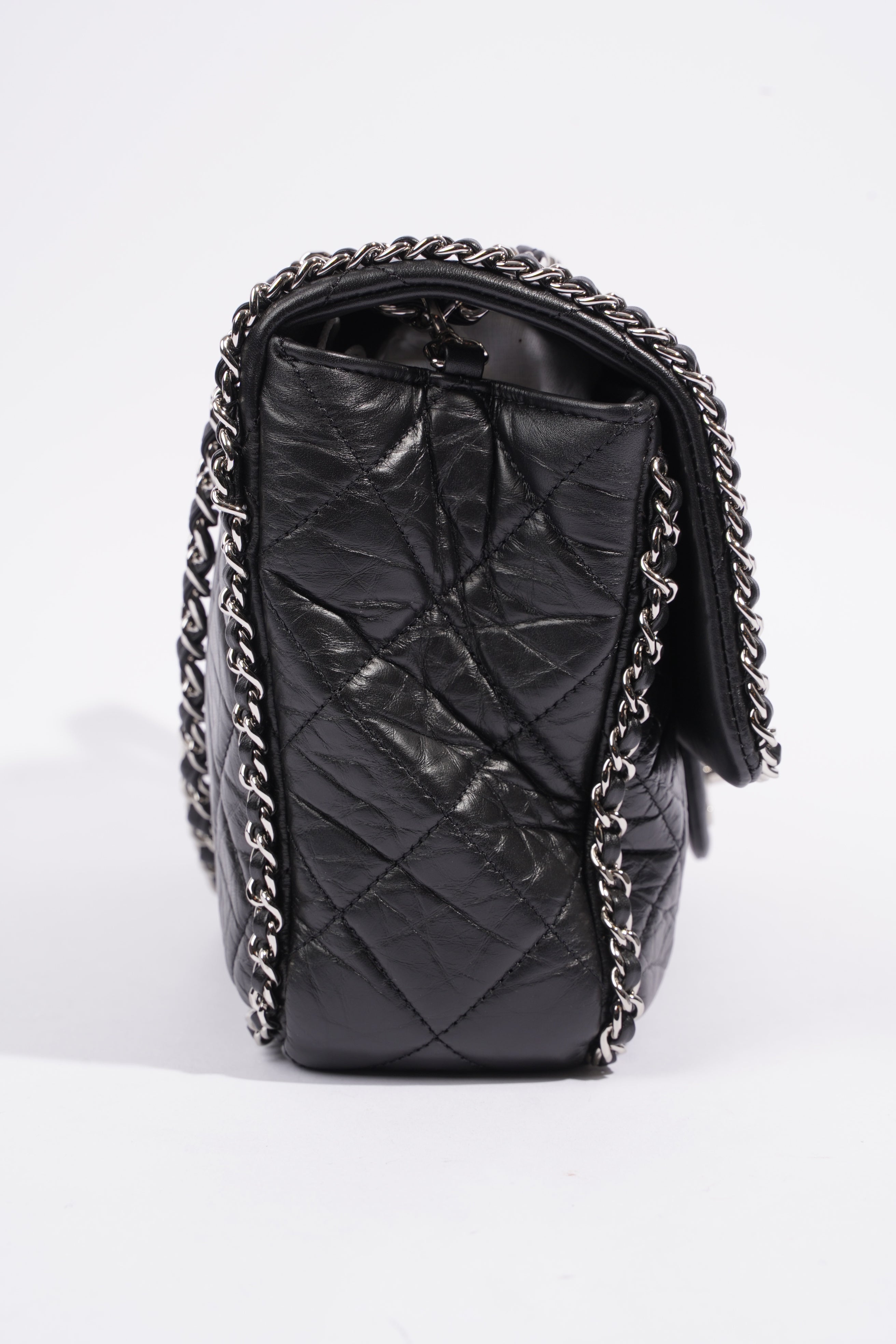 Chanel Chain Around Jumbo Flap Black Leather