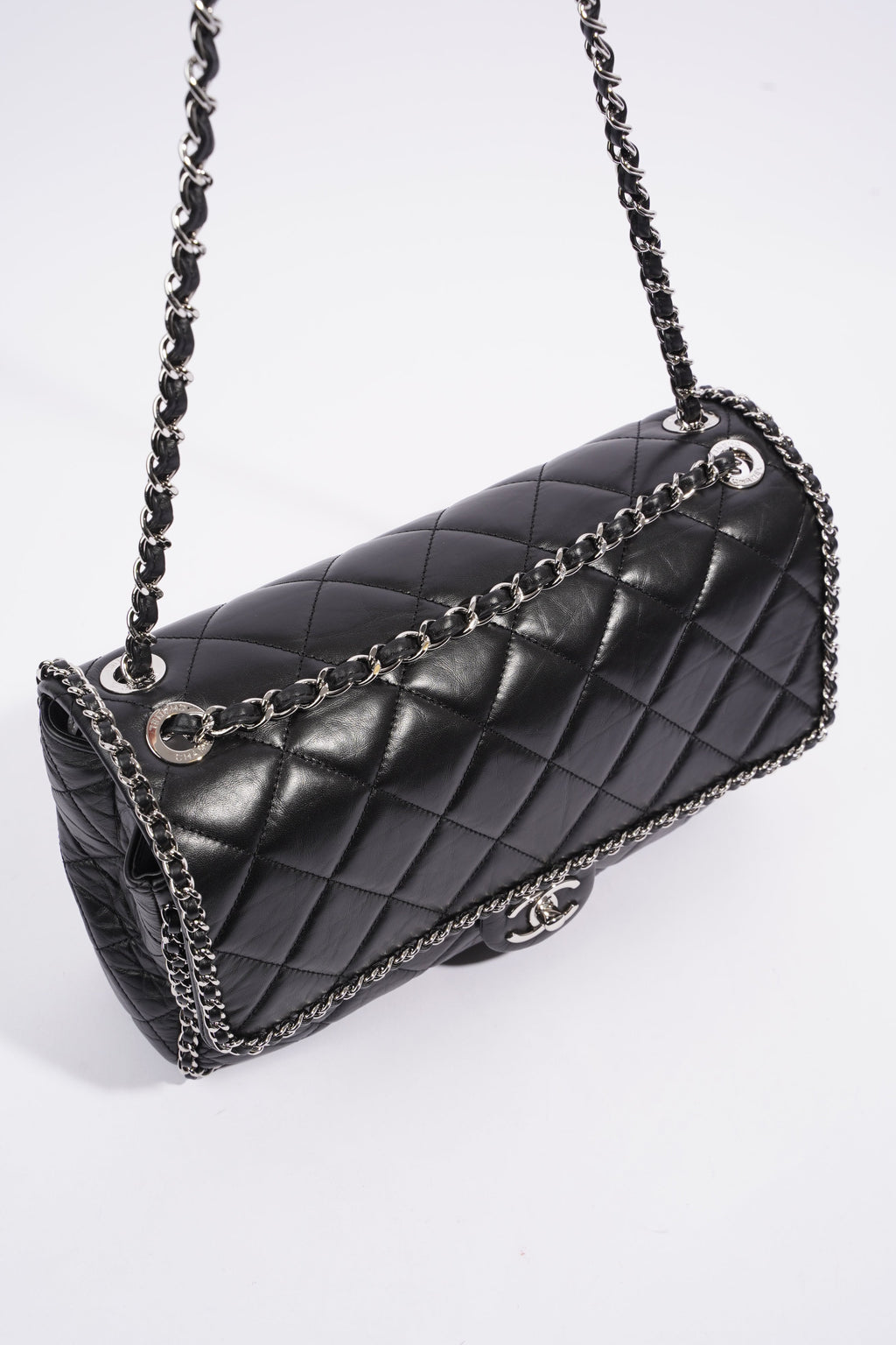 Chanel Chain Around Jumbo Flap Black Leather