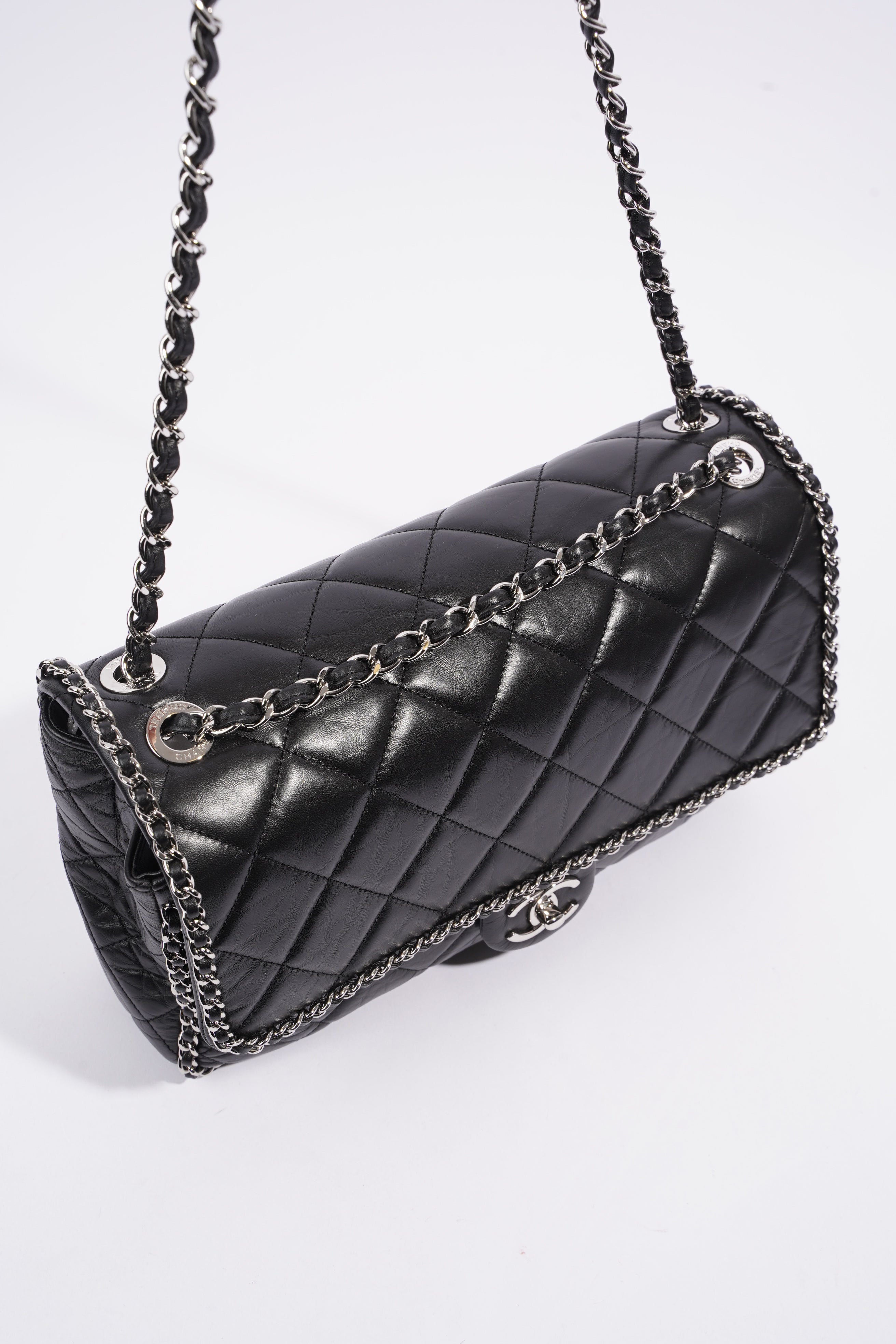 Chanel Chain Around Jumbo Flap Black Leather