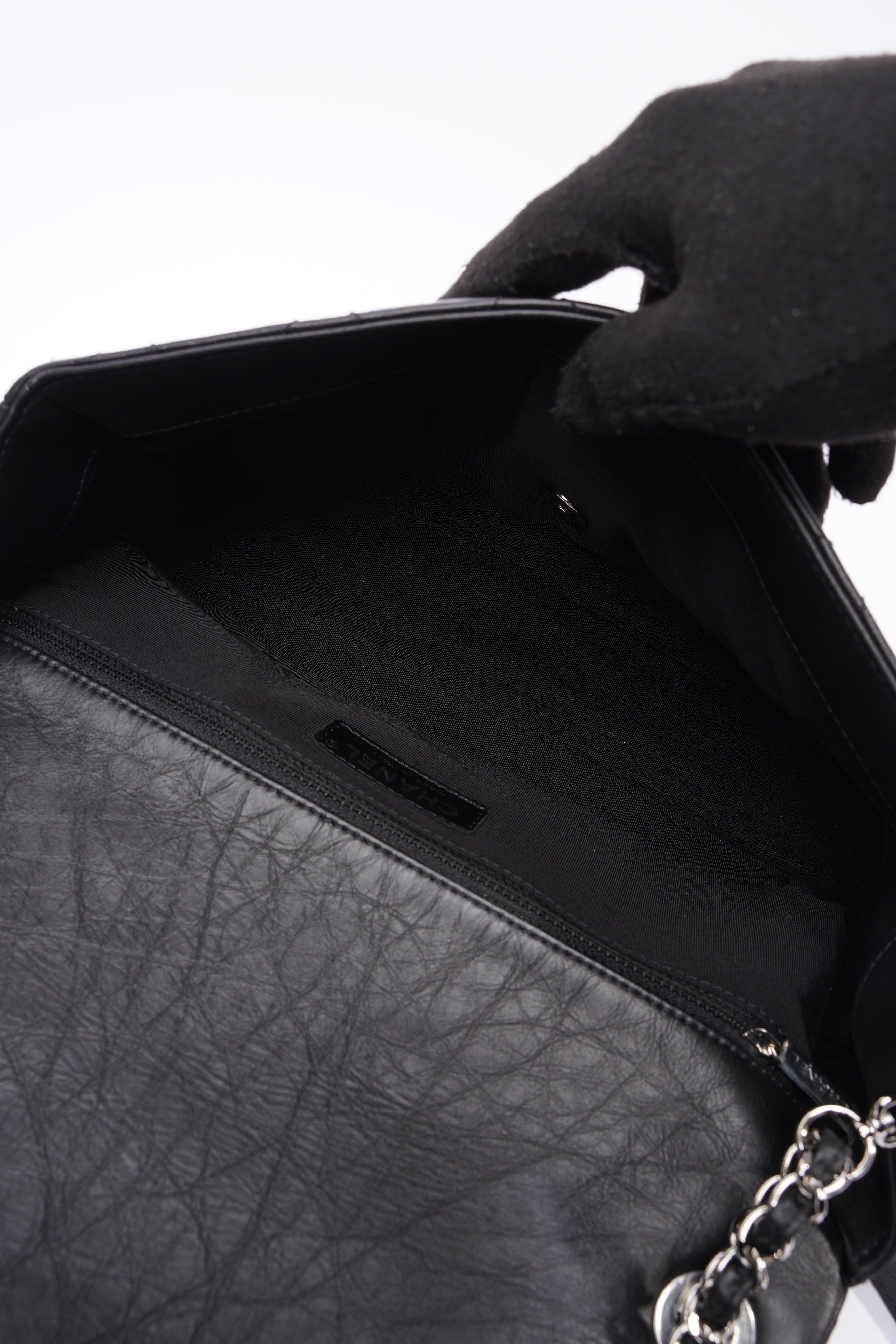 Chanel Chain Around Jumbo Flap Black Leather