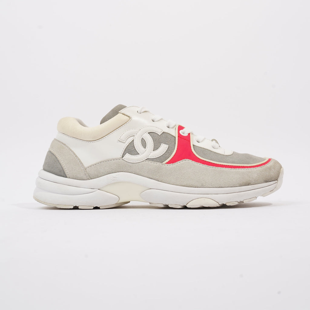 Chanel CC Logo Sneaker Grey / White / Red Suede EU 37.5 UK 4.5