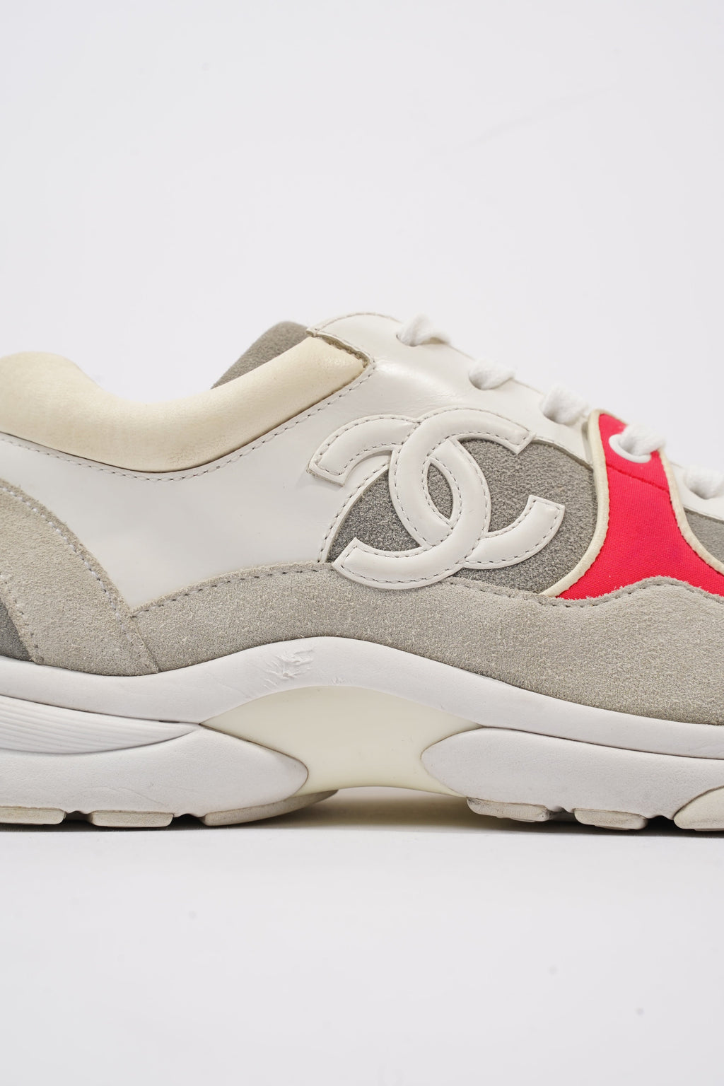 Chanel CC Logo Sneaker Grey / White / Red Suede EU 37.5 UK 4.5