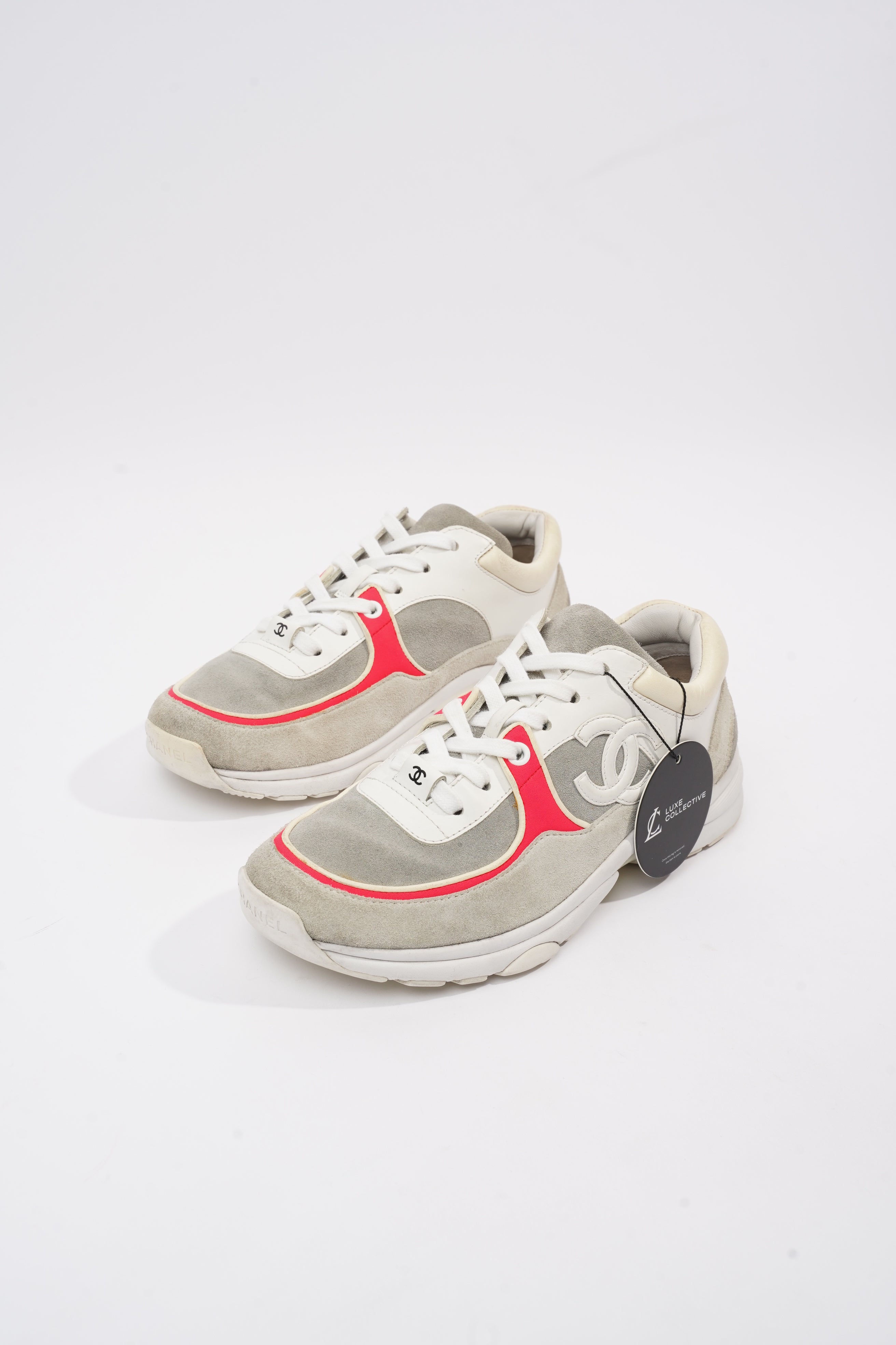Chanel CC Logo Sneaker Grey / White / Red Suede EU 37.5 UK 4.5