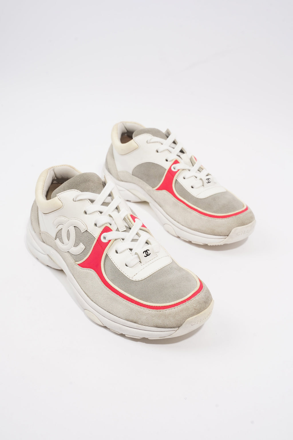 Chanel CC Logo Sneaker Grey / White / Red Suede EU 37.5 UK 4.5
