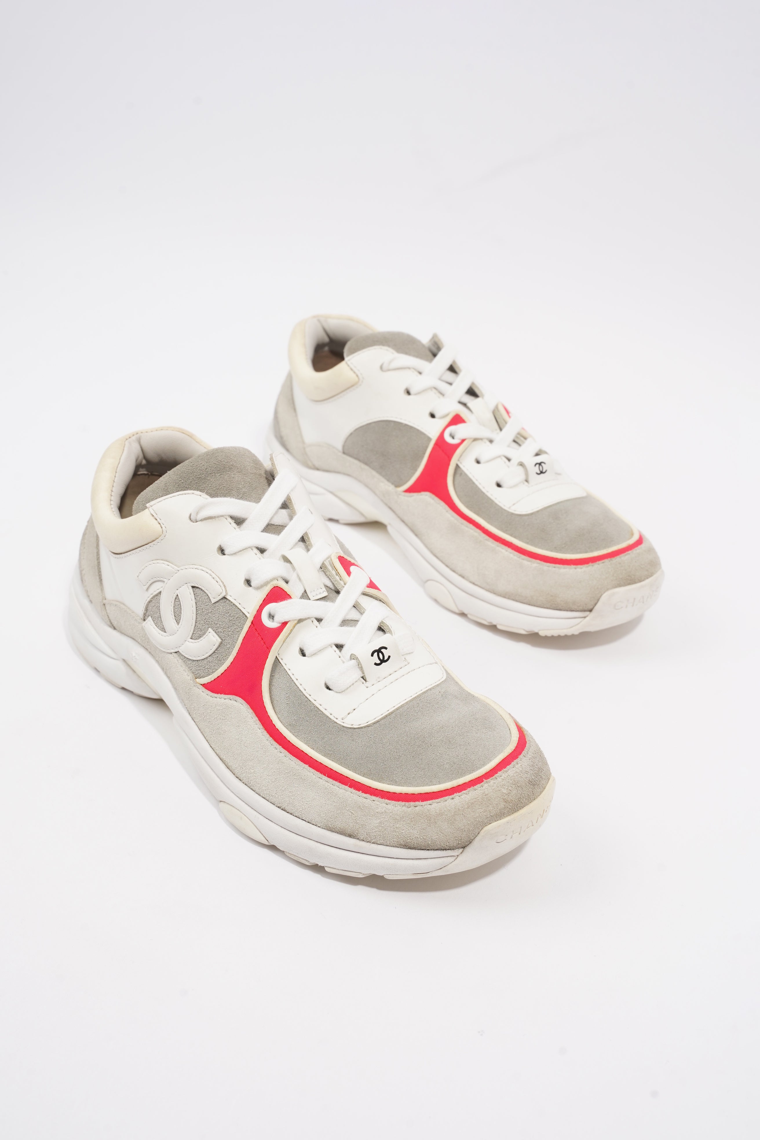 Chanel CC Logo Sneaker Grey / White / Red Suede EU 37.5 UK 4.5