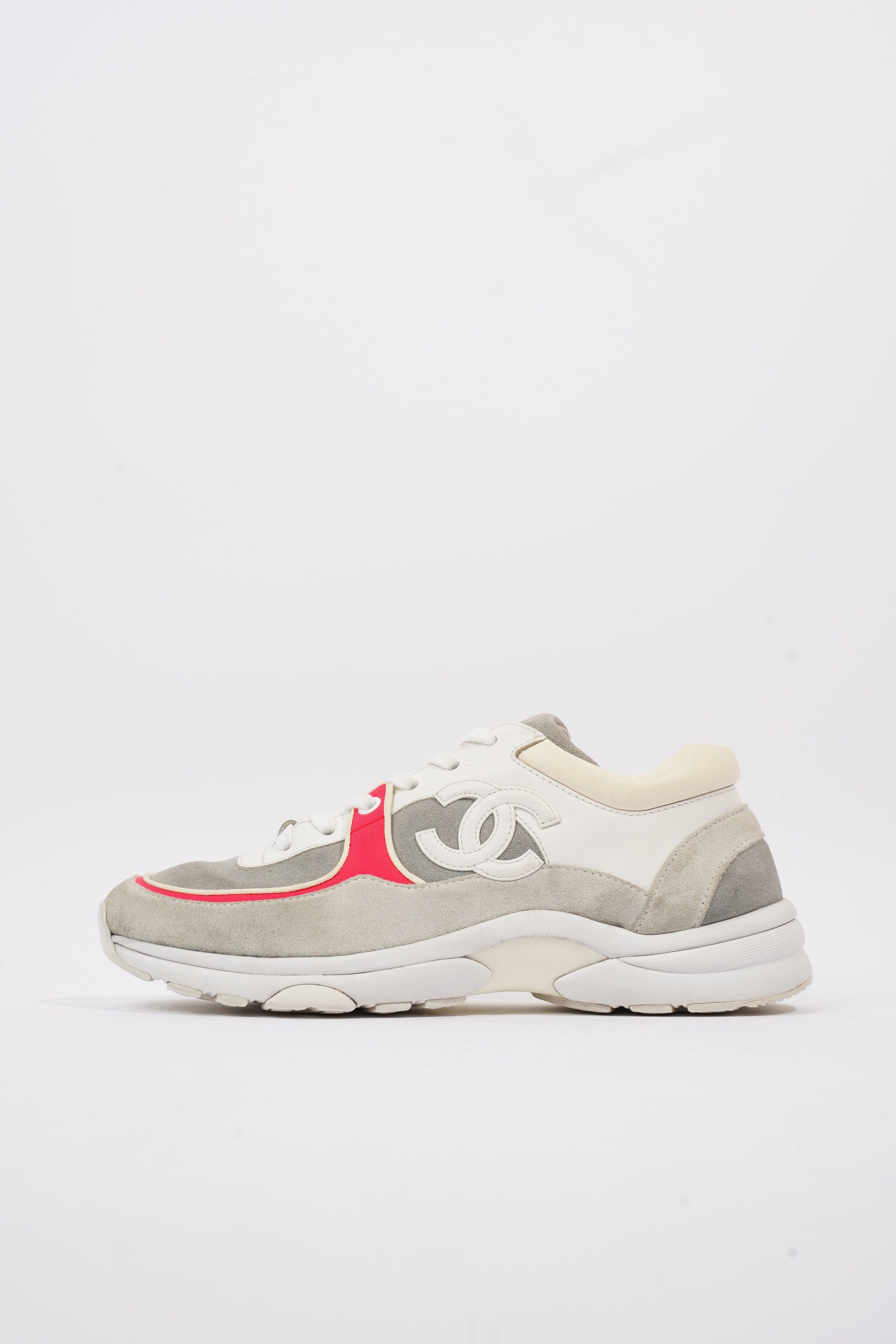 Chanel CC Logo Sneaker Grey / White / Red Suede EU 37.5 UK 4.5