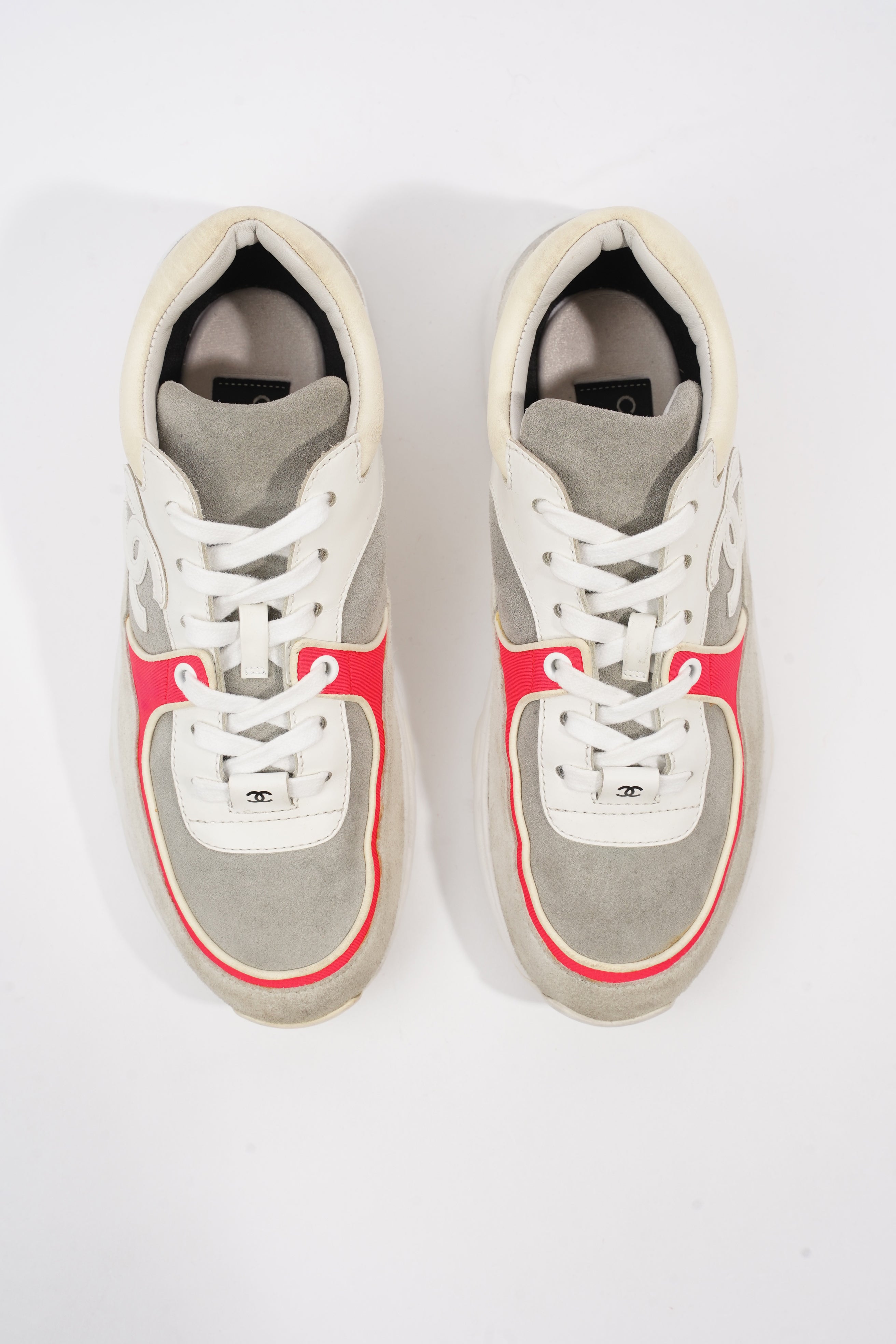 Chanel CC Logo Sneaker Grey / White / Red Suede EU 37.5 UK 4.5