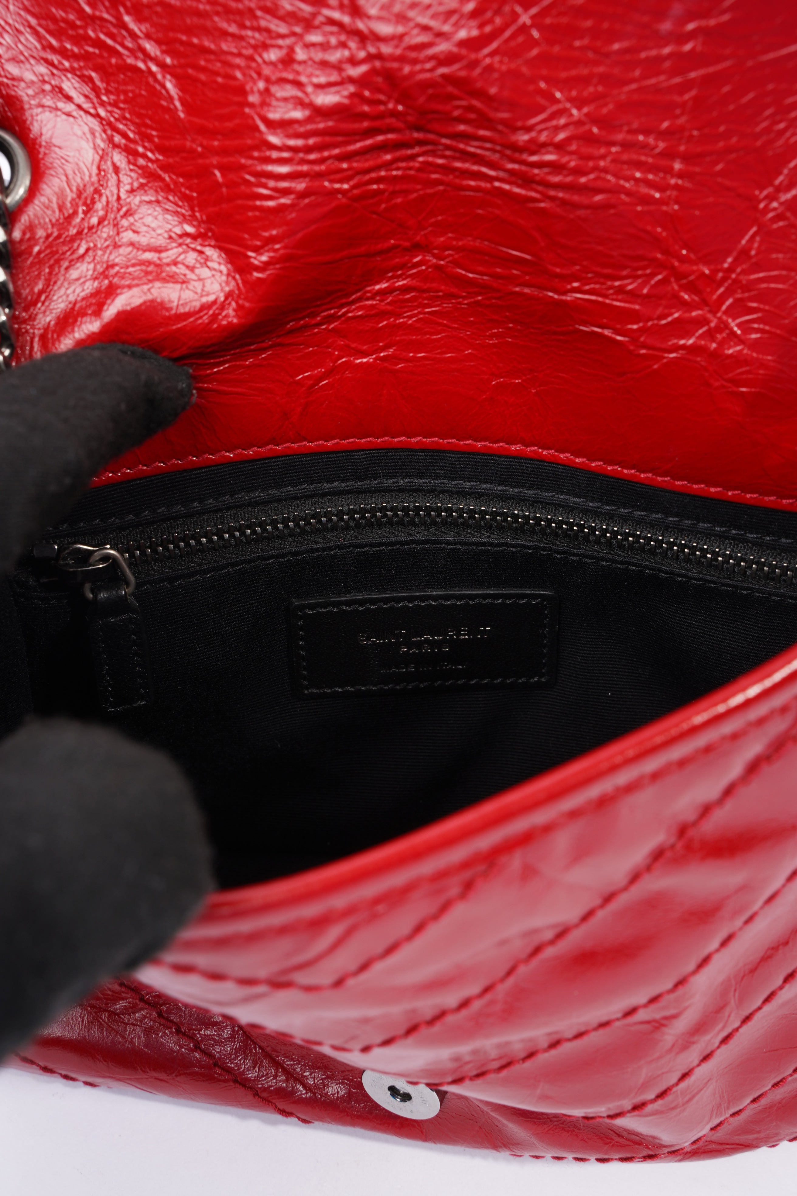 Saint Laurent Niki Chain Wallet Red Leather Mini