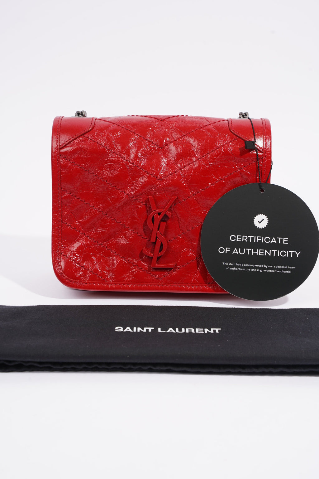 Saint Laurent Niki Chain Wallet Red Leather Mini