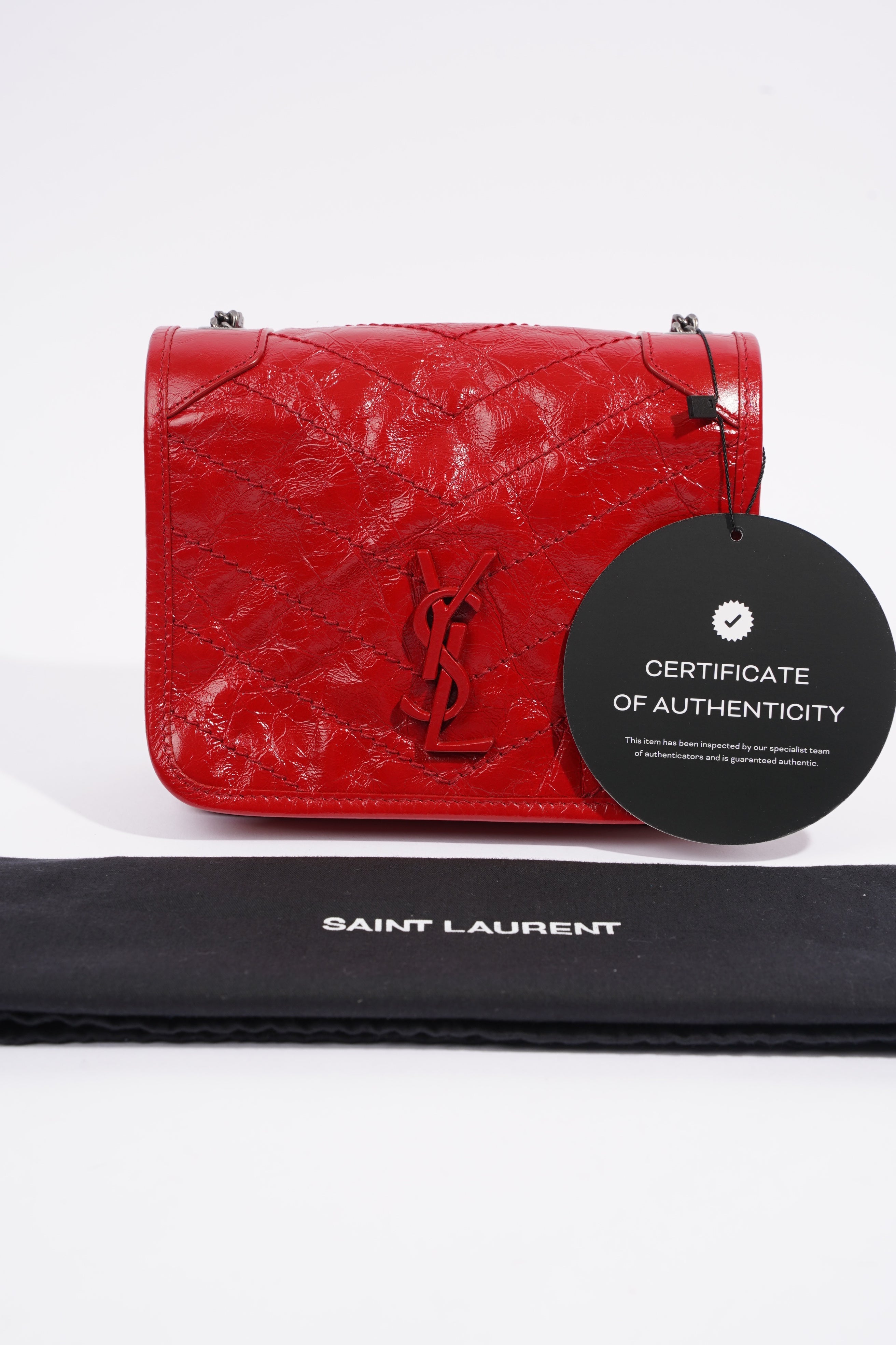 Saint Laurent Niki Chain Wallet Red Leather Mini