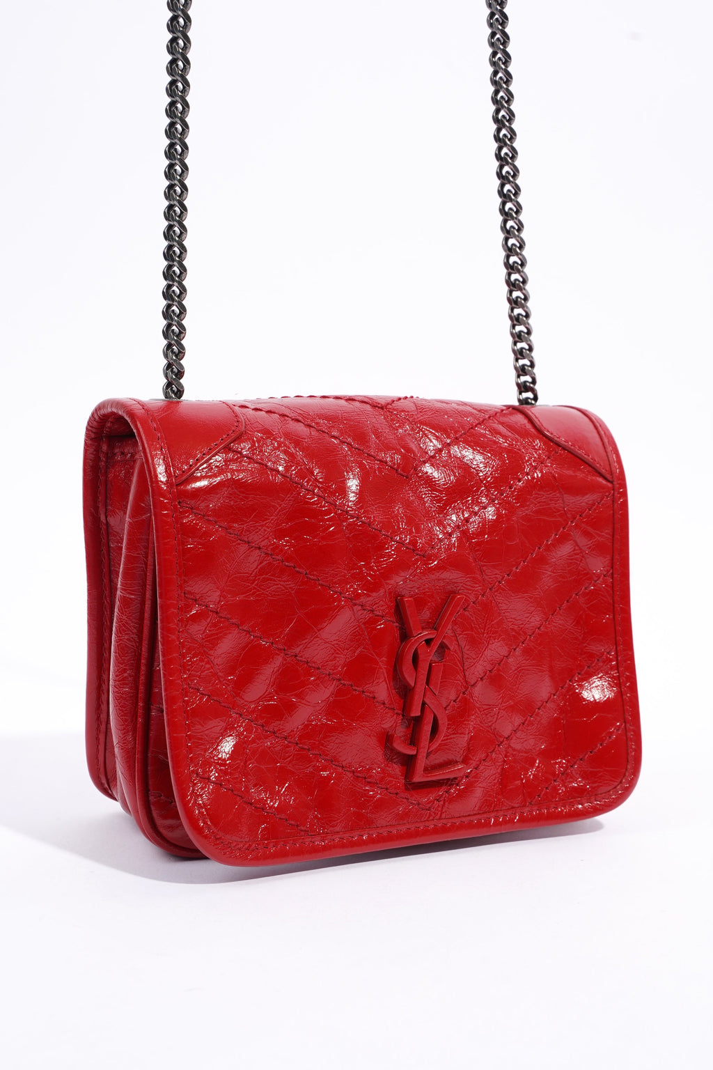 Saint Laurent Niki Chain Wallet Red Leather Mini