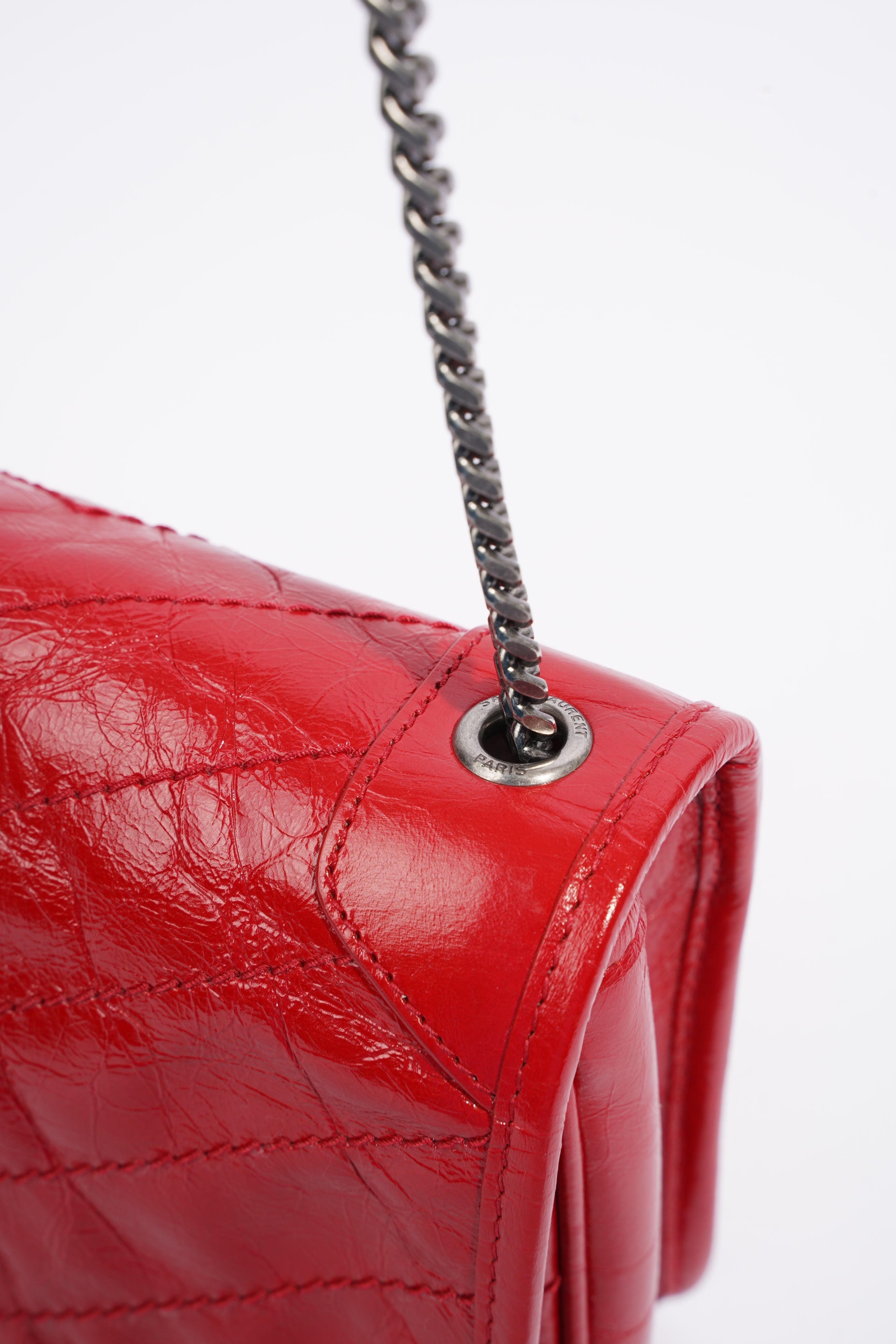 Saint Laurent Niki Chain Wallet Red Leather Mini
