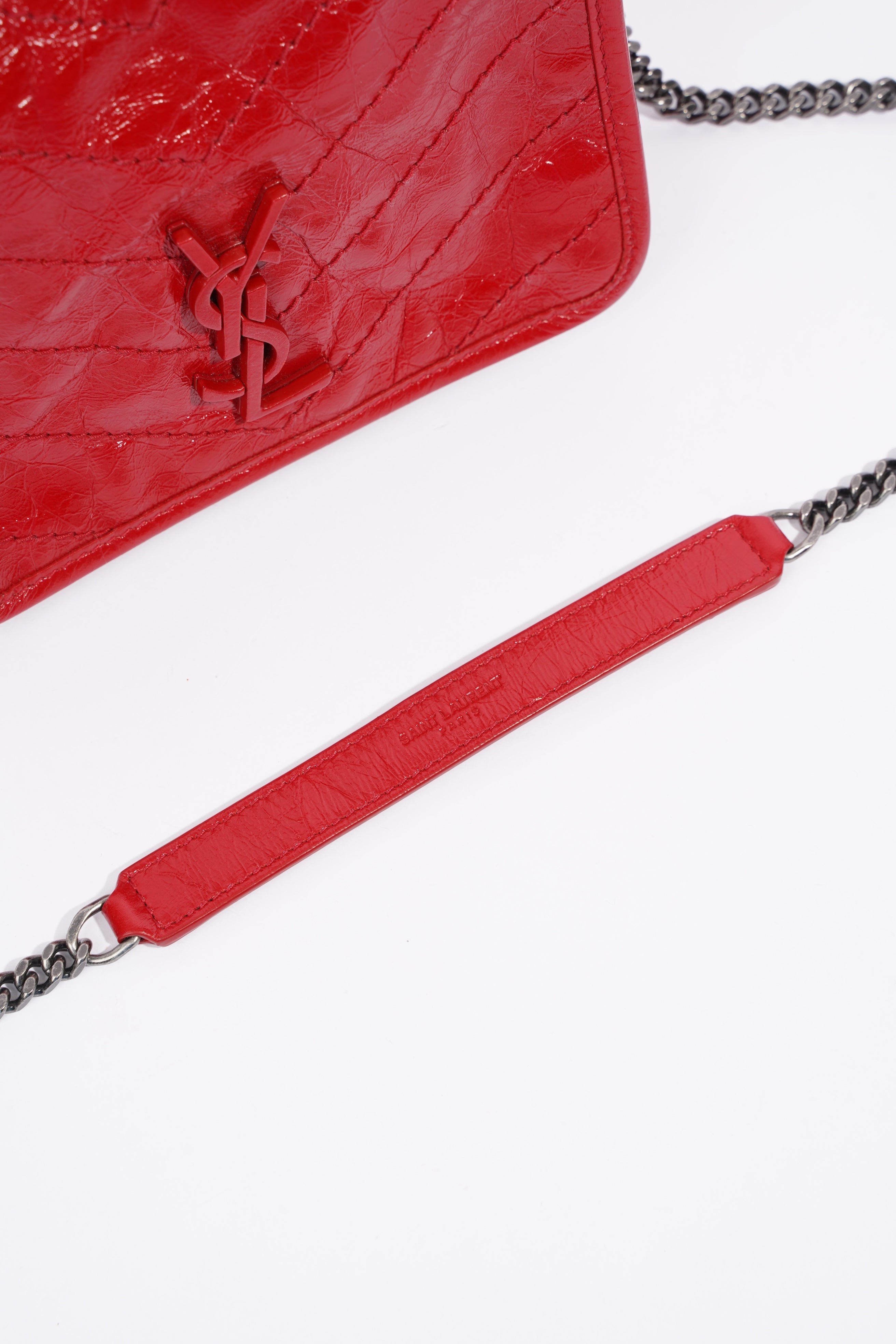 Saint Laurent Niki Chain Wallet Red Leather Mini