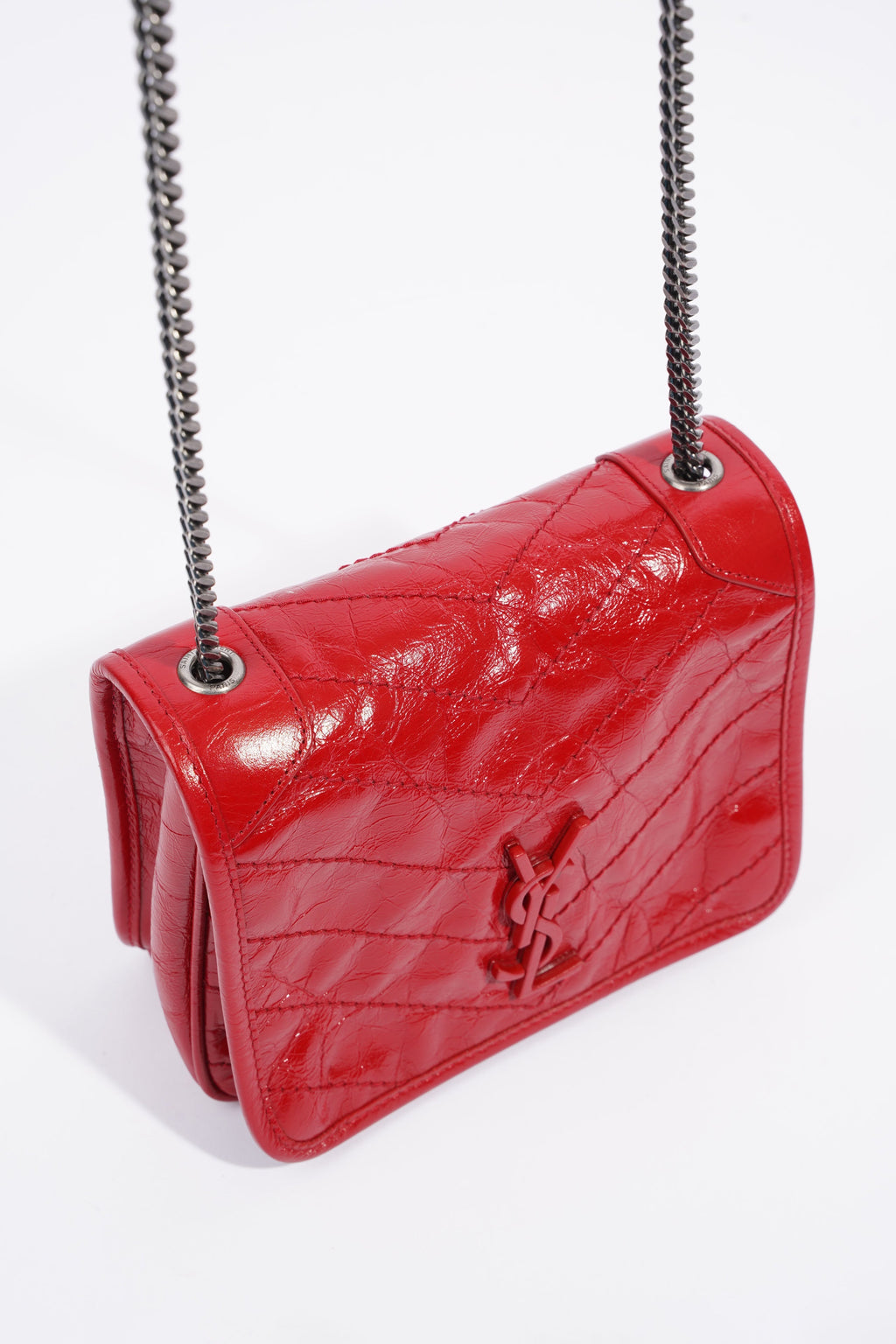 Saint Laurent Niki Chain Wallet Red Leather Mini
