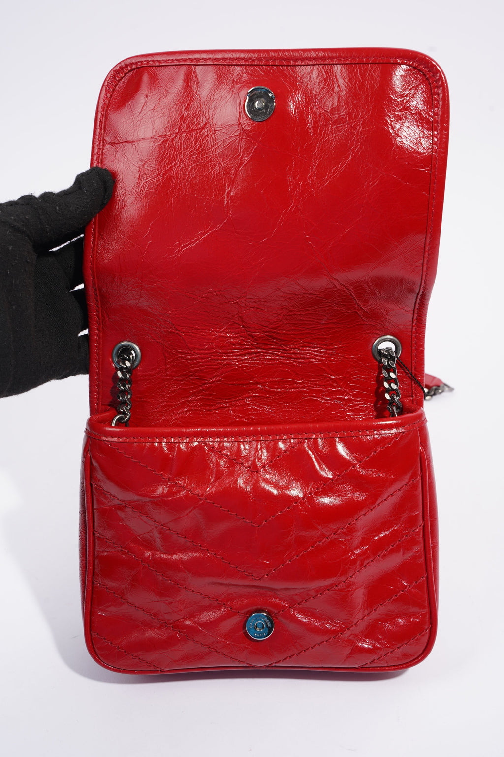 Saint Laurent Niki Chain Wallet Red Leather Mini