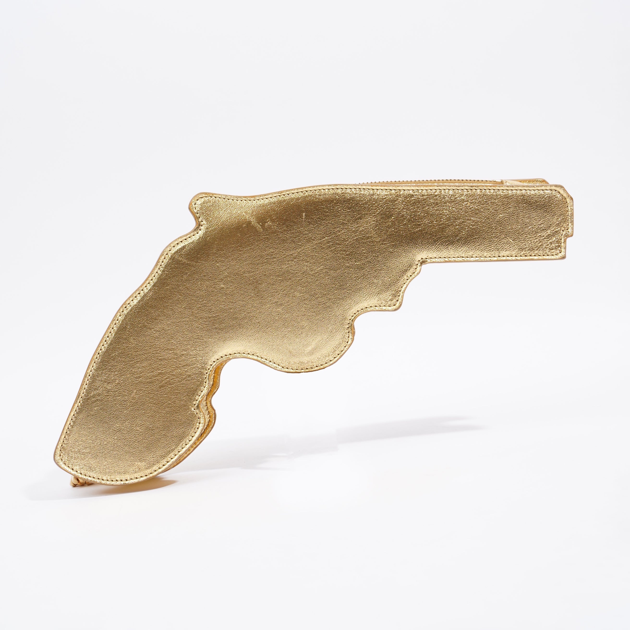 Saint Laurent Pistol Clutch Gold Leather