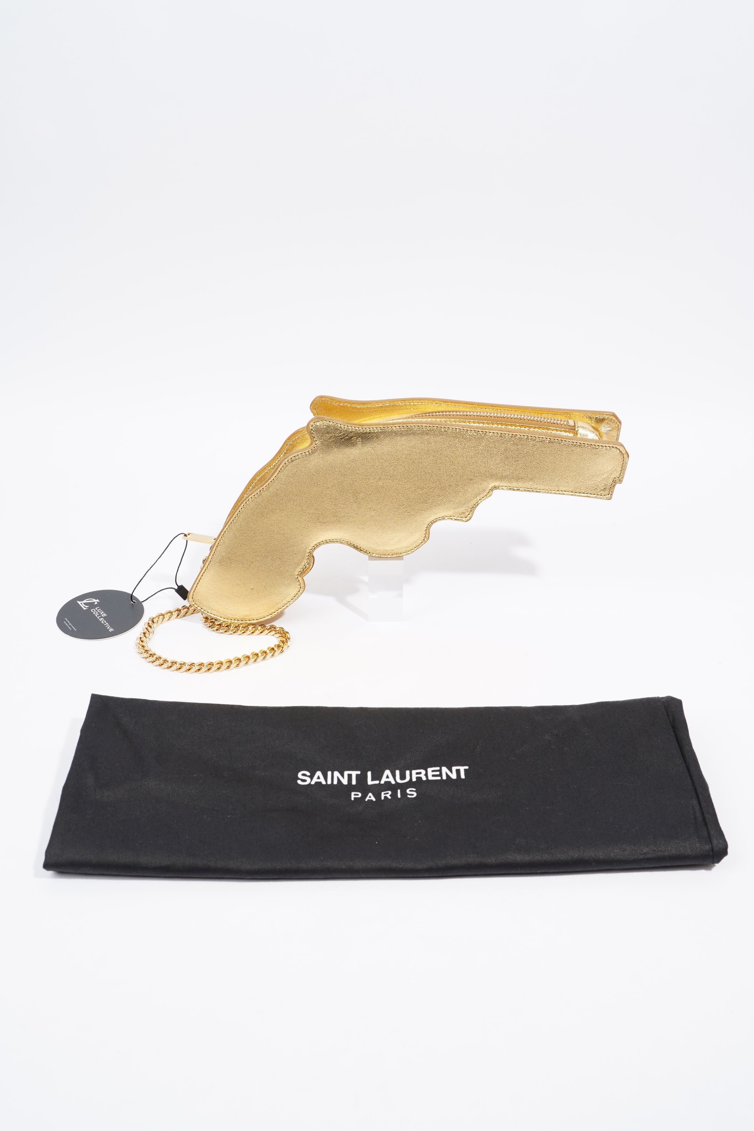 Saint Laurent Pistol Clutch Gold Leather