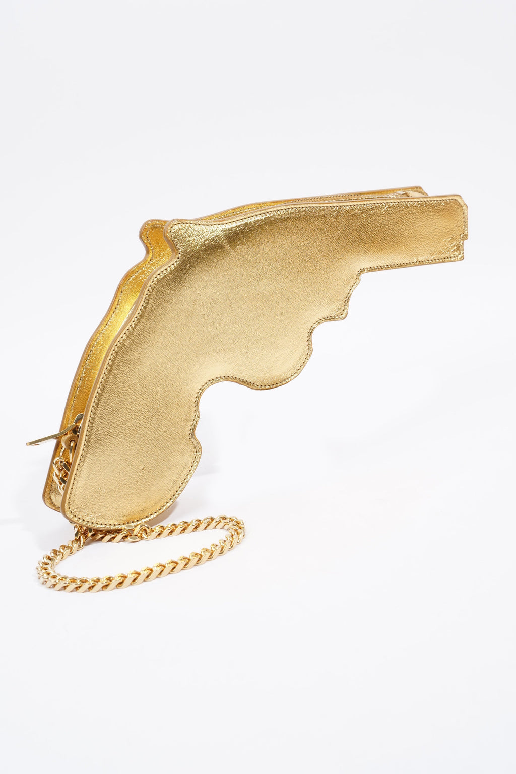 Saint Laurent Pistol Clutch Gold Leather