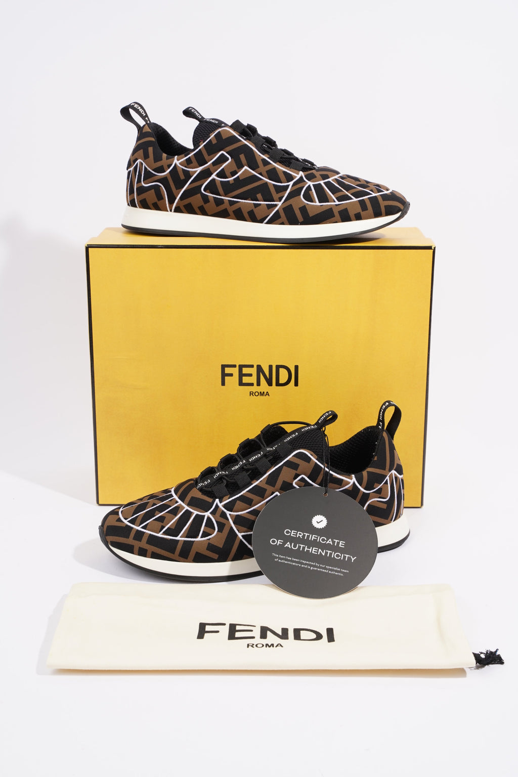 Fendi FFreedom Sneakers Brown / White Fabric EU 39 UK 6