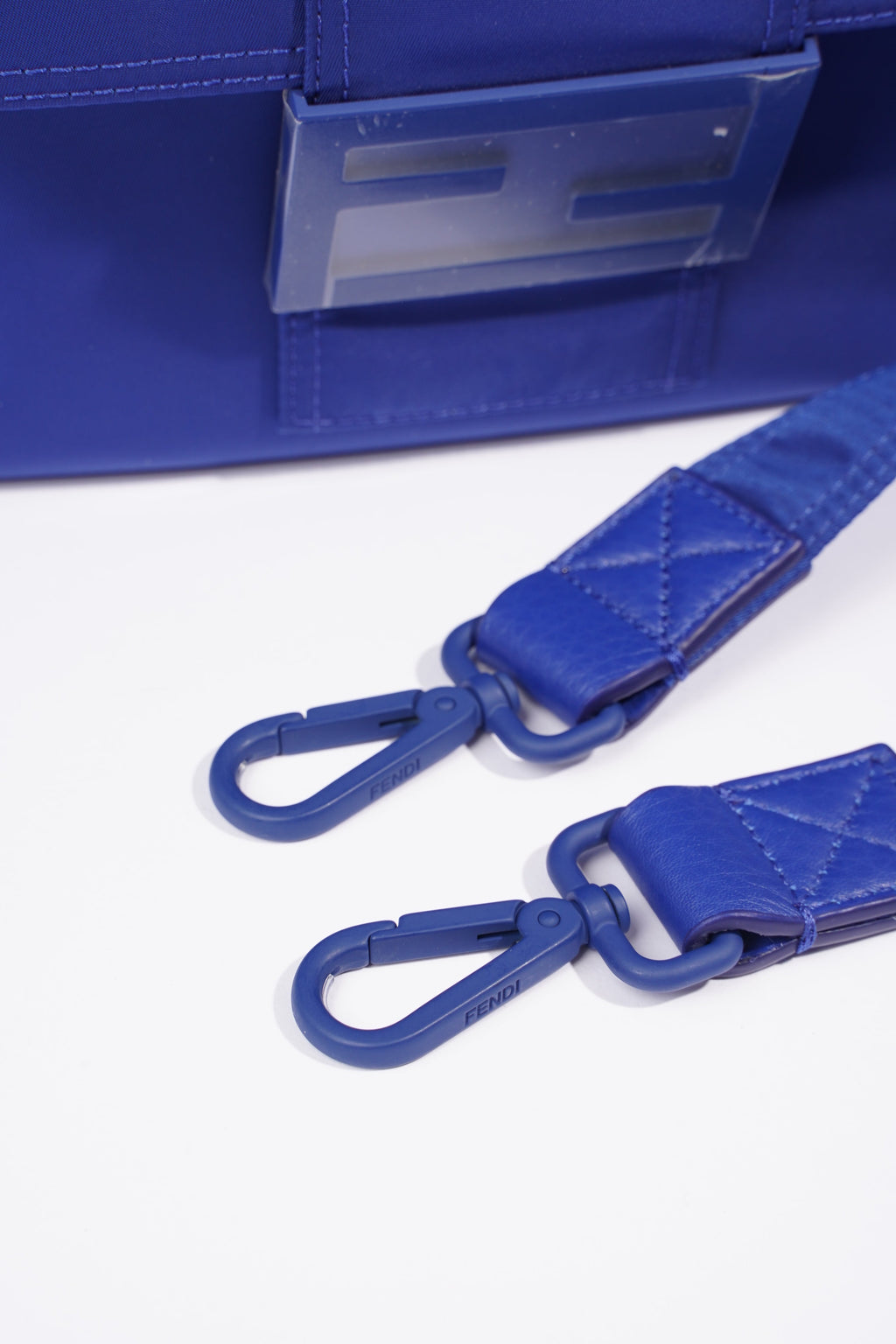 Fendi Baguette Messenger Bag Blue Nylon Large