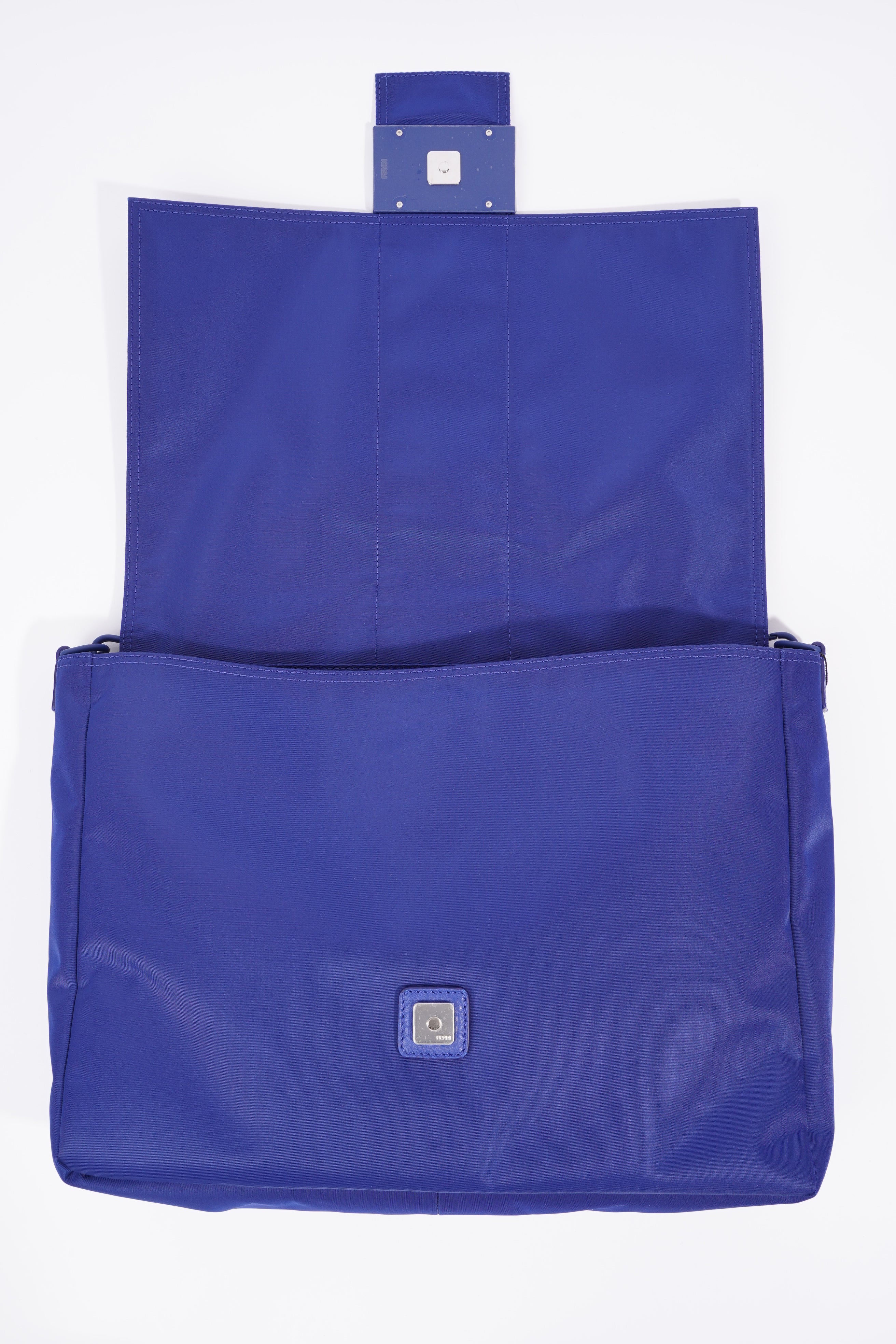 Fendi Baguette Messenger Bag Blue Nylon Large