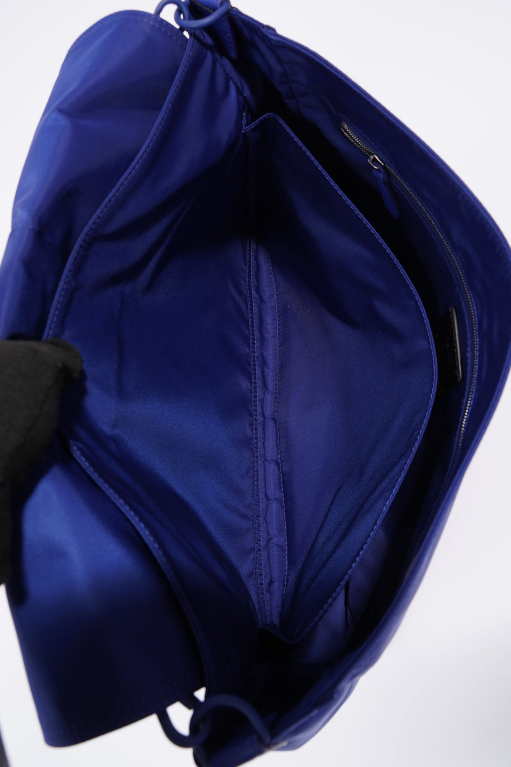 Fendi Baguette Messenger Bag Blue Nylon Large