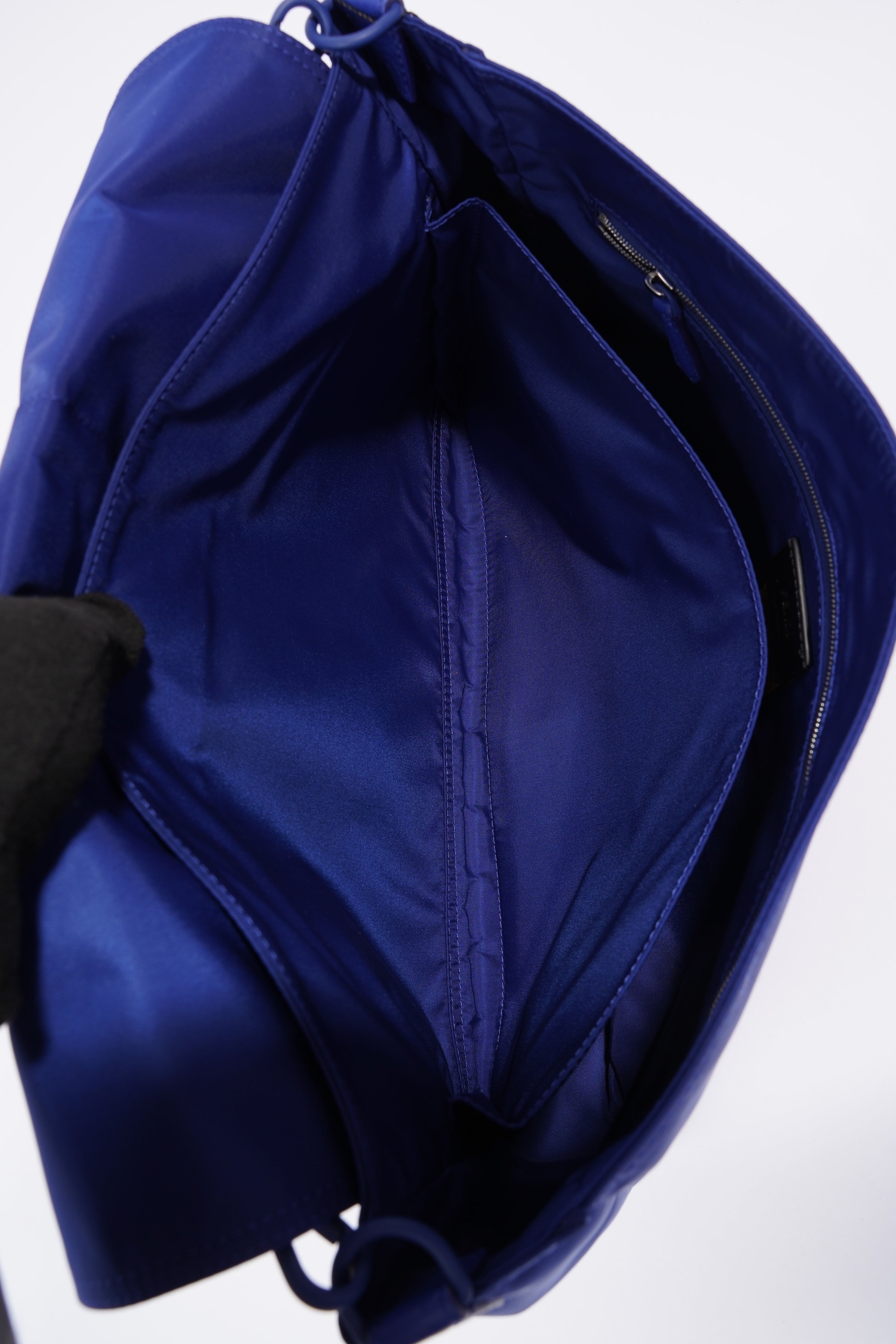 Fendi Baguette Messenger Bag Blue Nylon Large