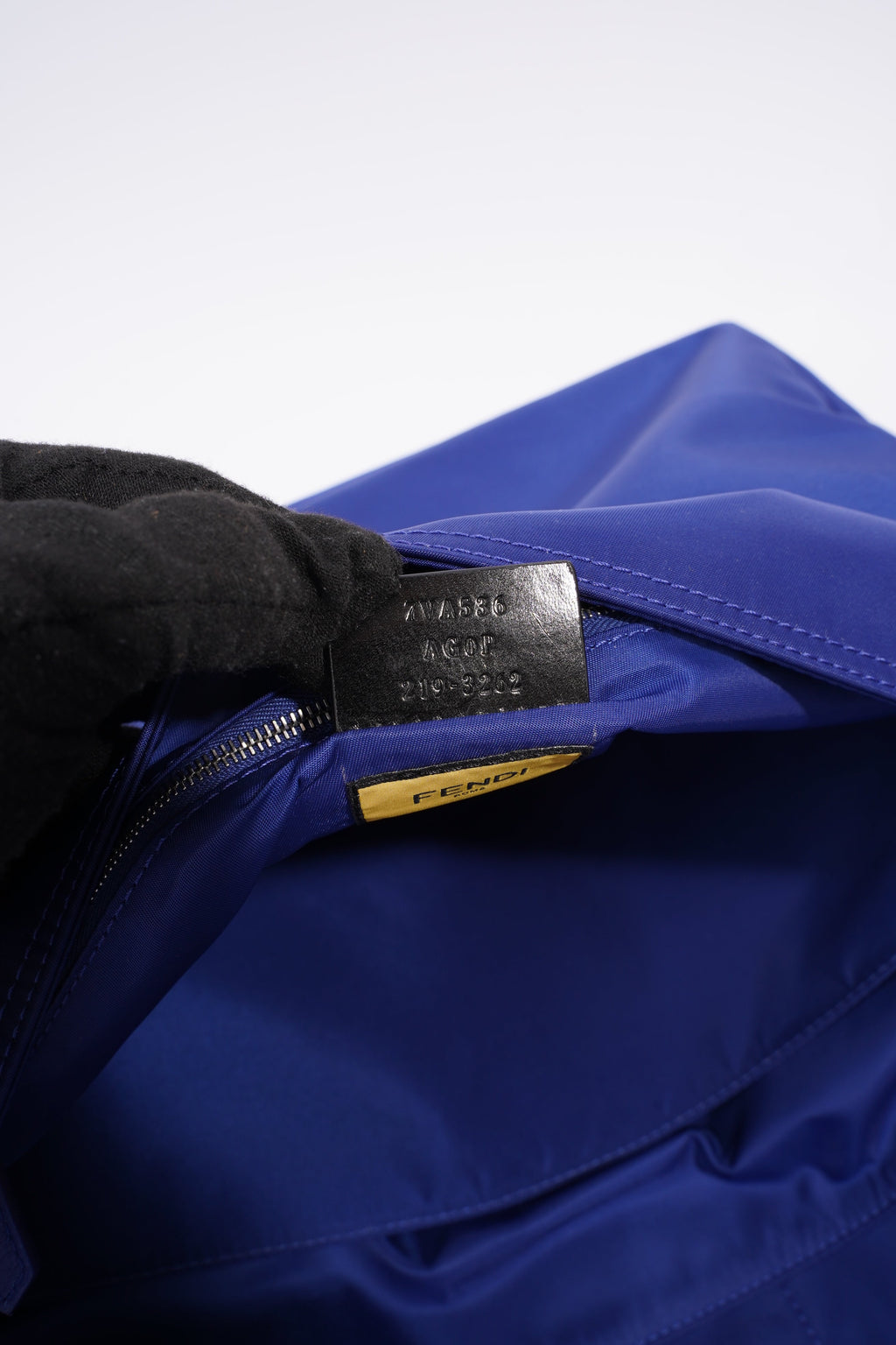 Fendi Baguette Messenger Bag Blue Nylon Large