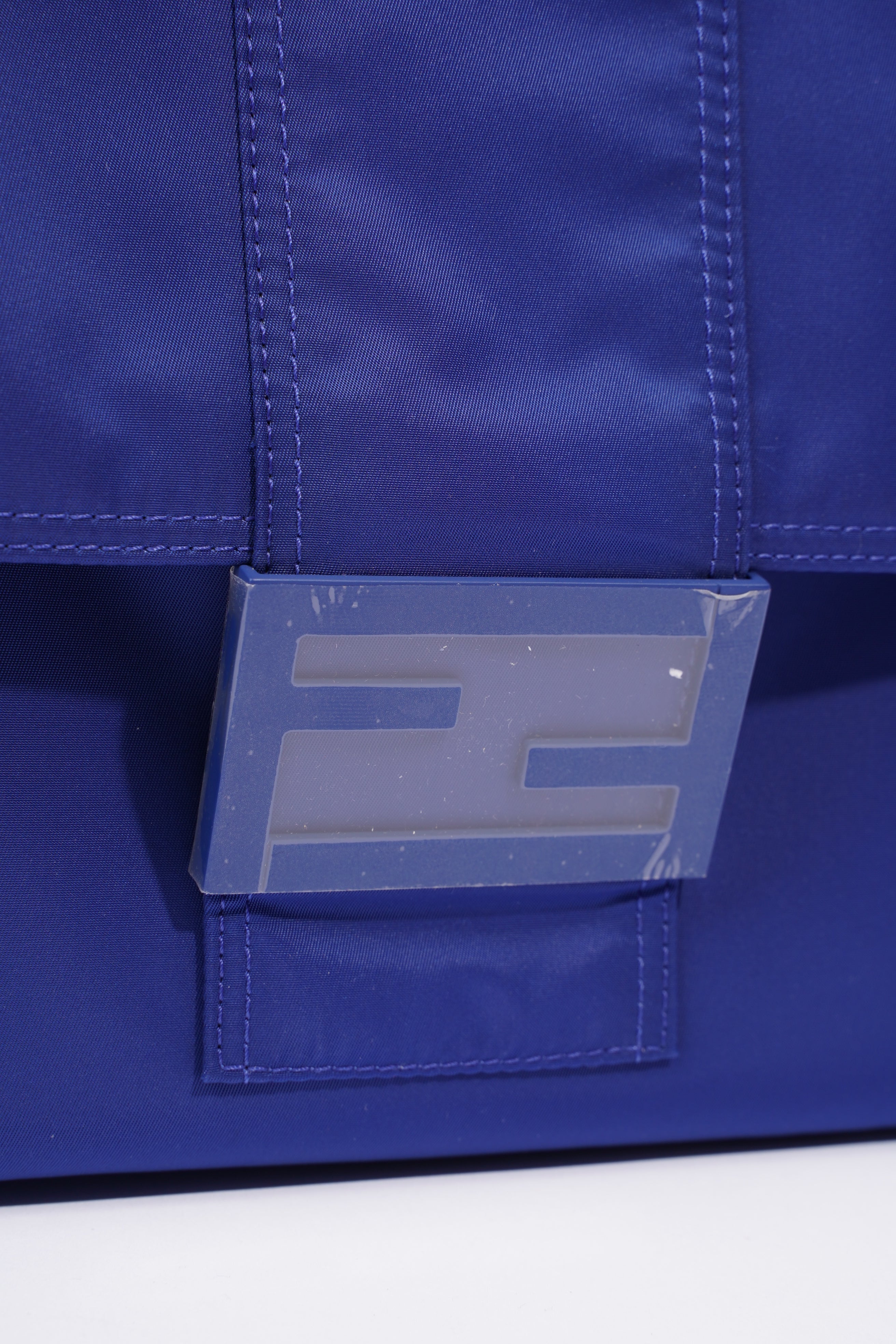 Fendi Baguette Messenger Bag Blue Nylon Large
