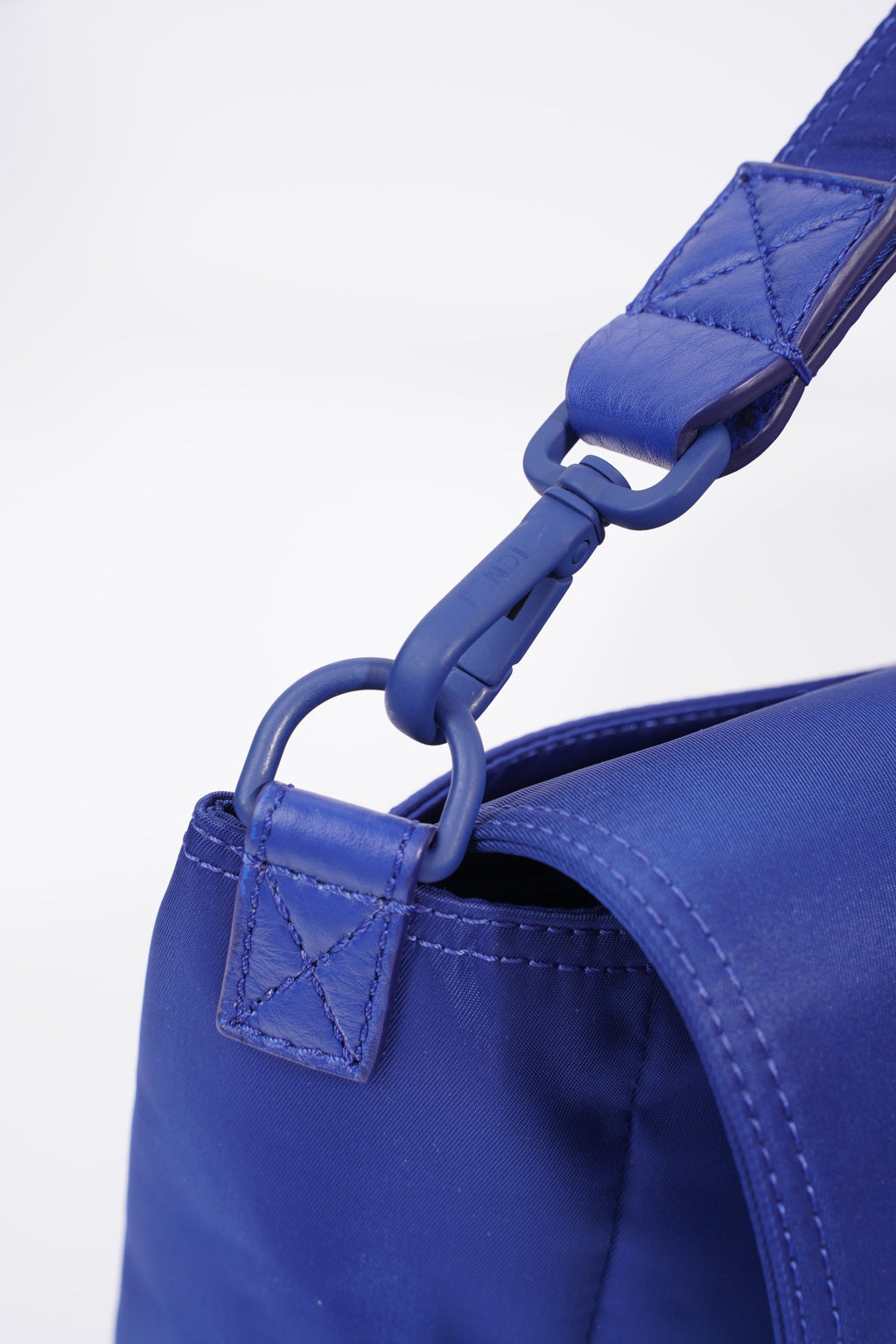 Fendi Baguette Messenger Bag Blue Nylon Large