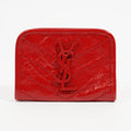 Saint Laurent Distressed Leather Wallet Red Leather
