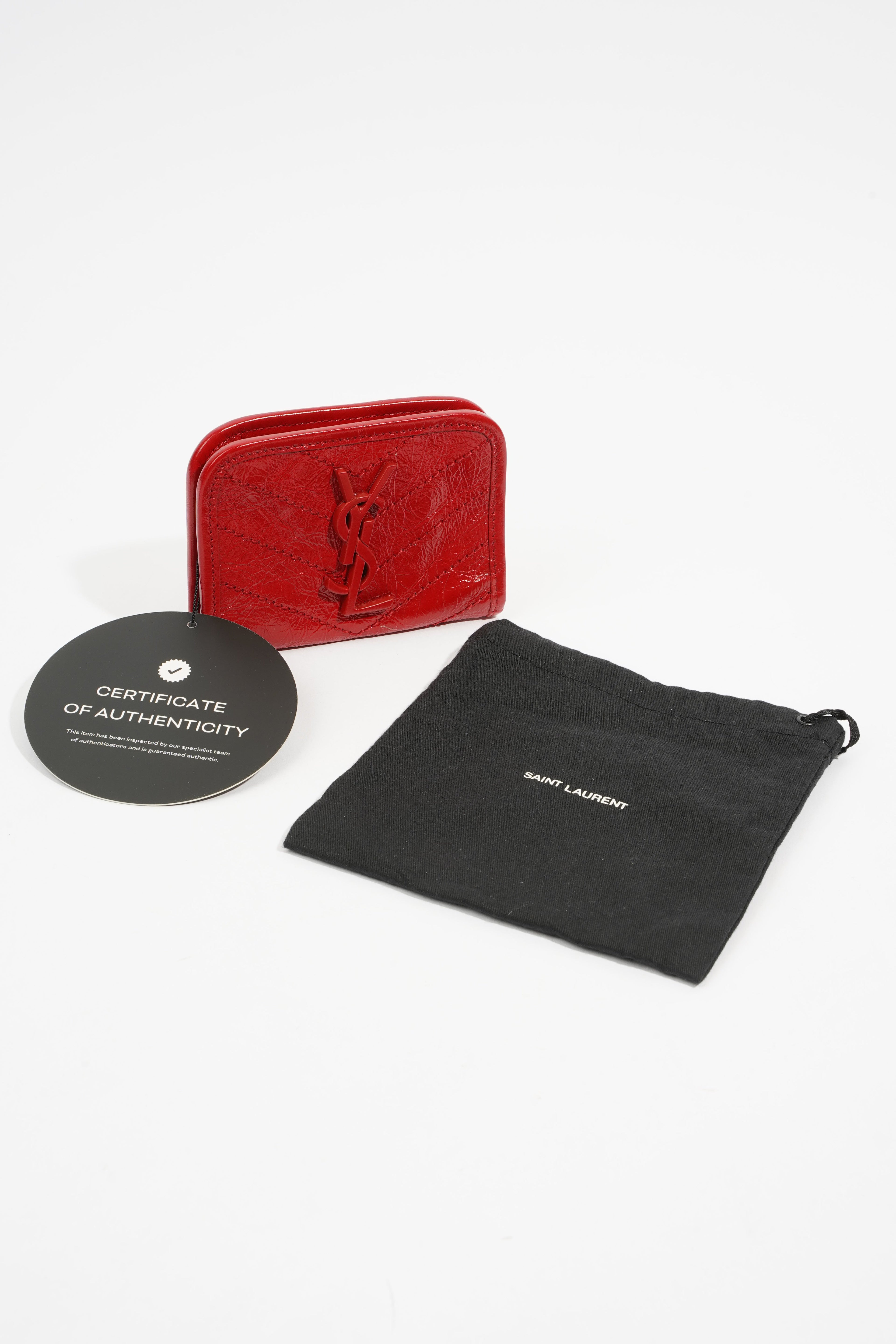 Saint Laurent Distressed Leather Wallet Red Leather
