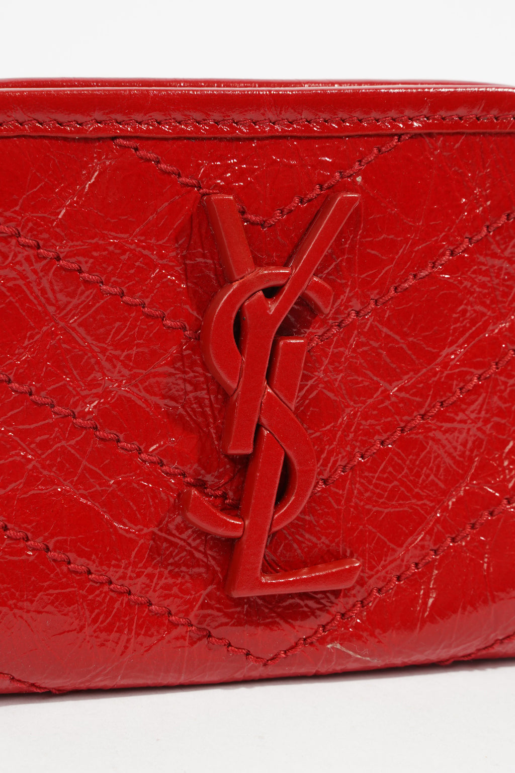 Saint Laurent Distressed Leather Wallet Red Leather