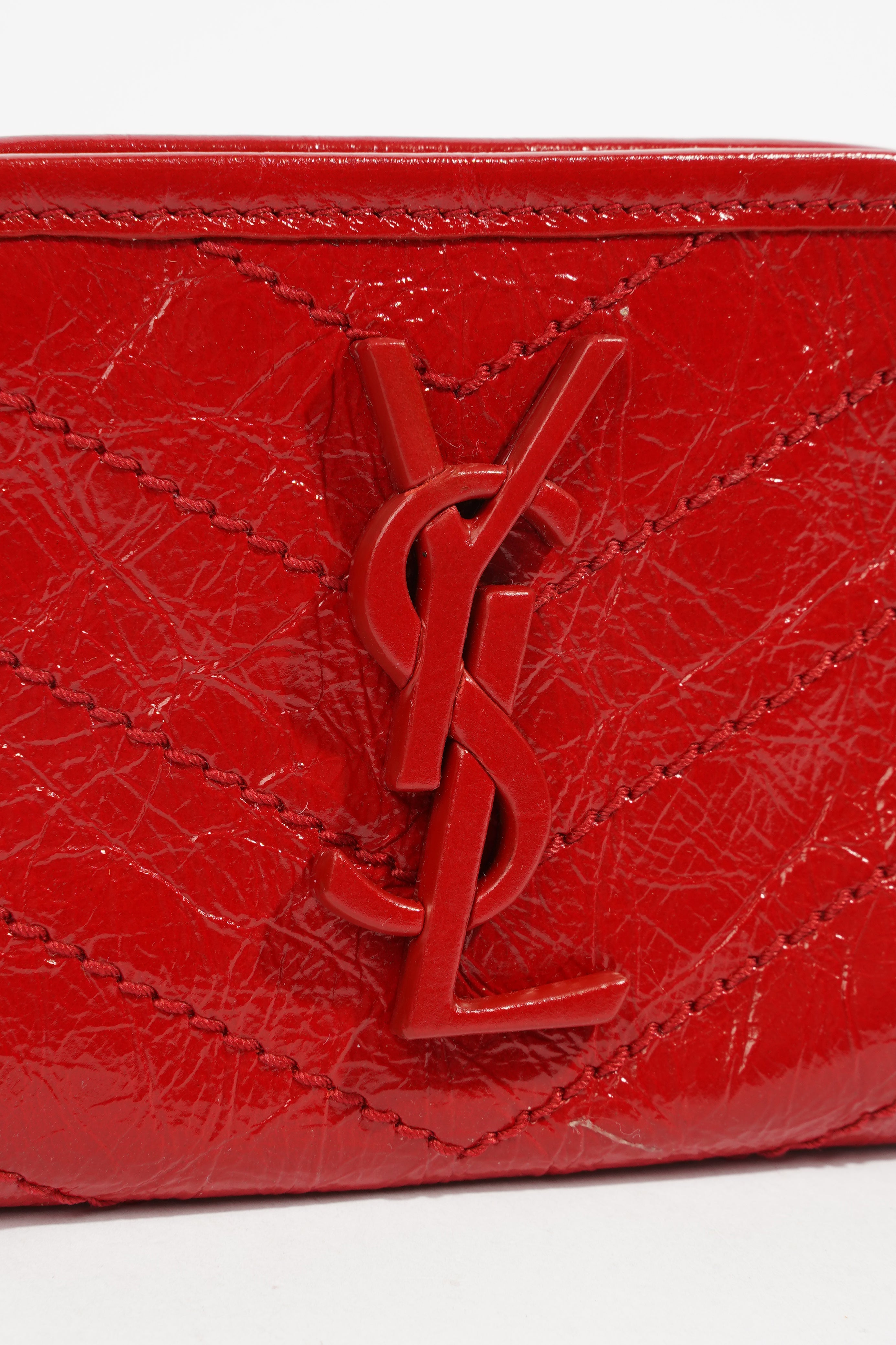Saint Laurent Distressed Leather Wallet Red Leather