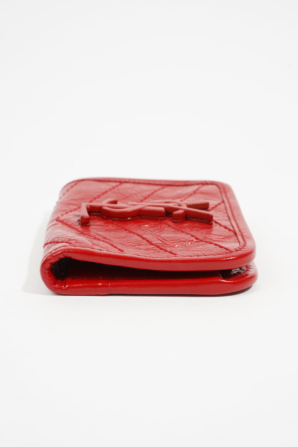 Saint Laurent Distressed Leather Wallet Red Leather
