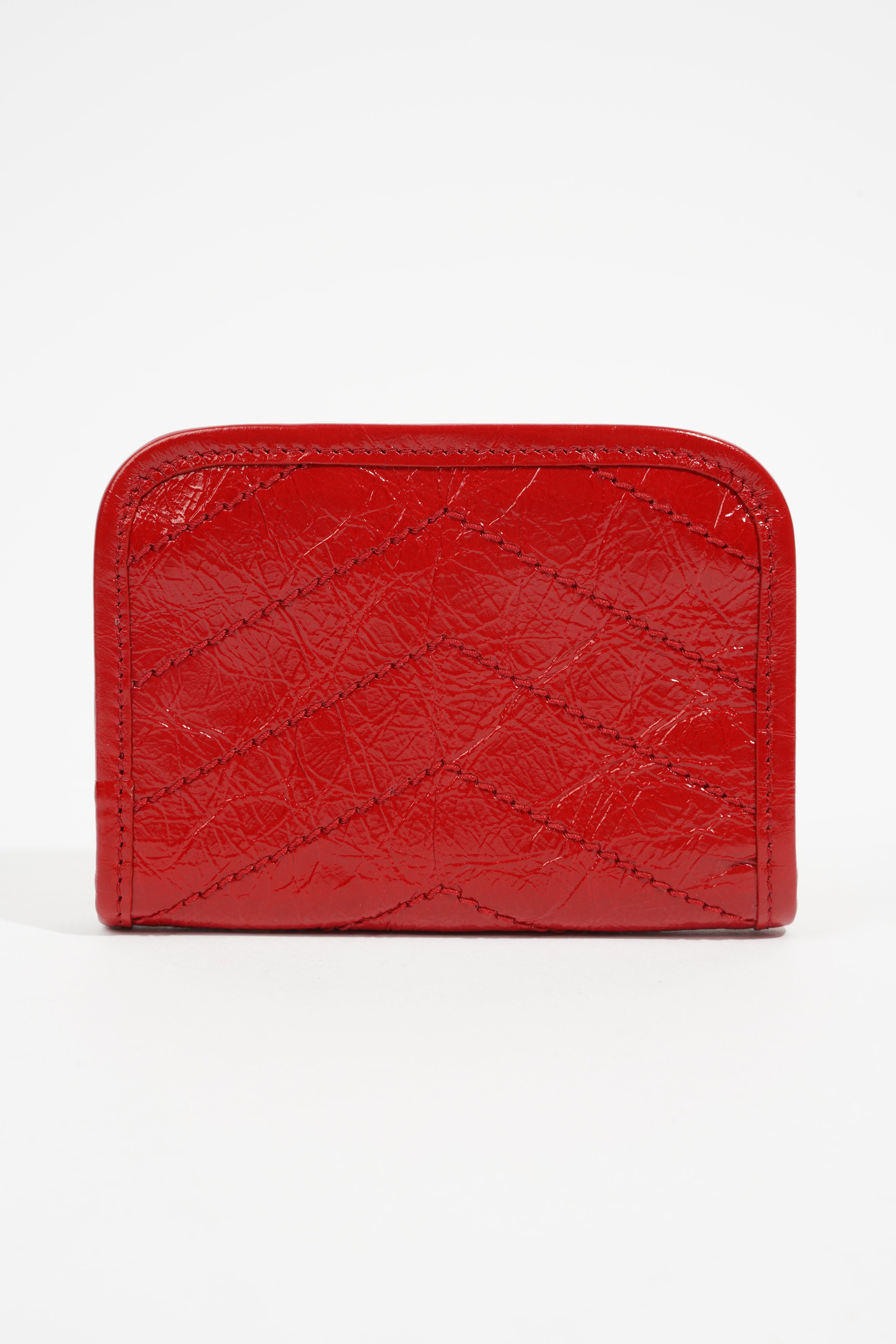 Saint Laurent Distressed Leather Wallet Red Leather