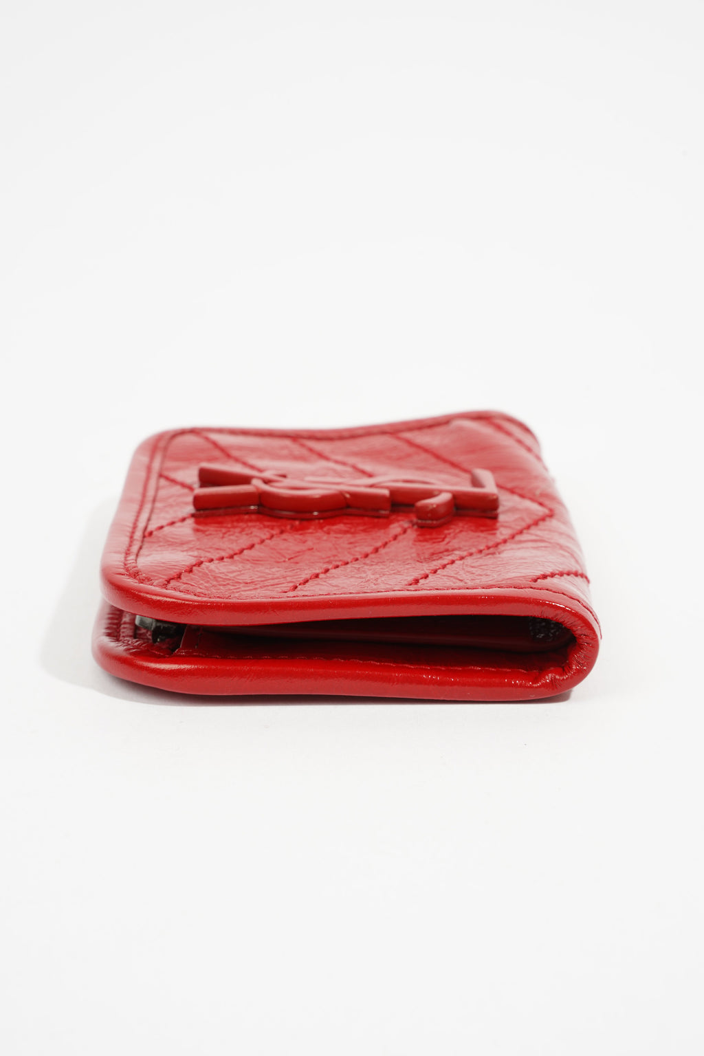 Saint Laurent Distressed Leather Wallet Red Leather