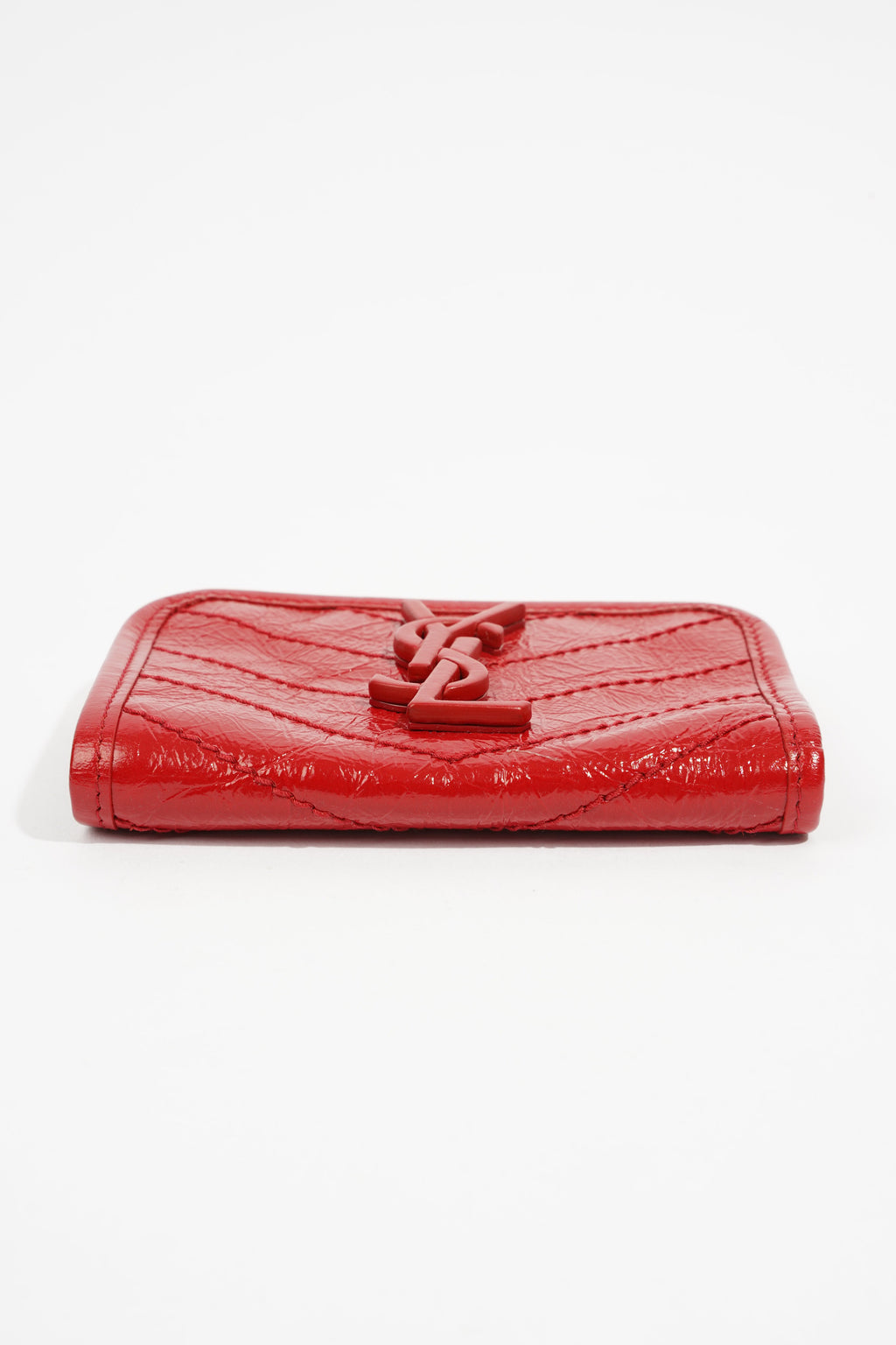 Saint Laurent Distressed Leather Wallet Red Leather