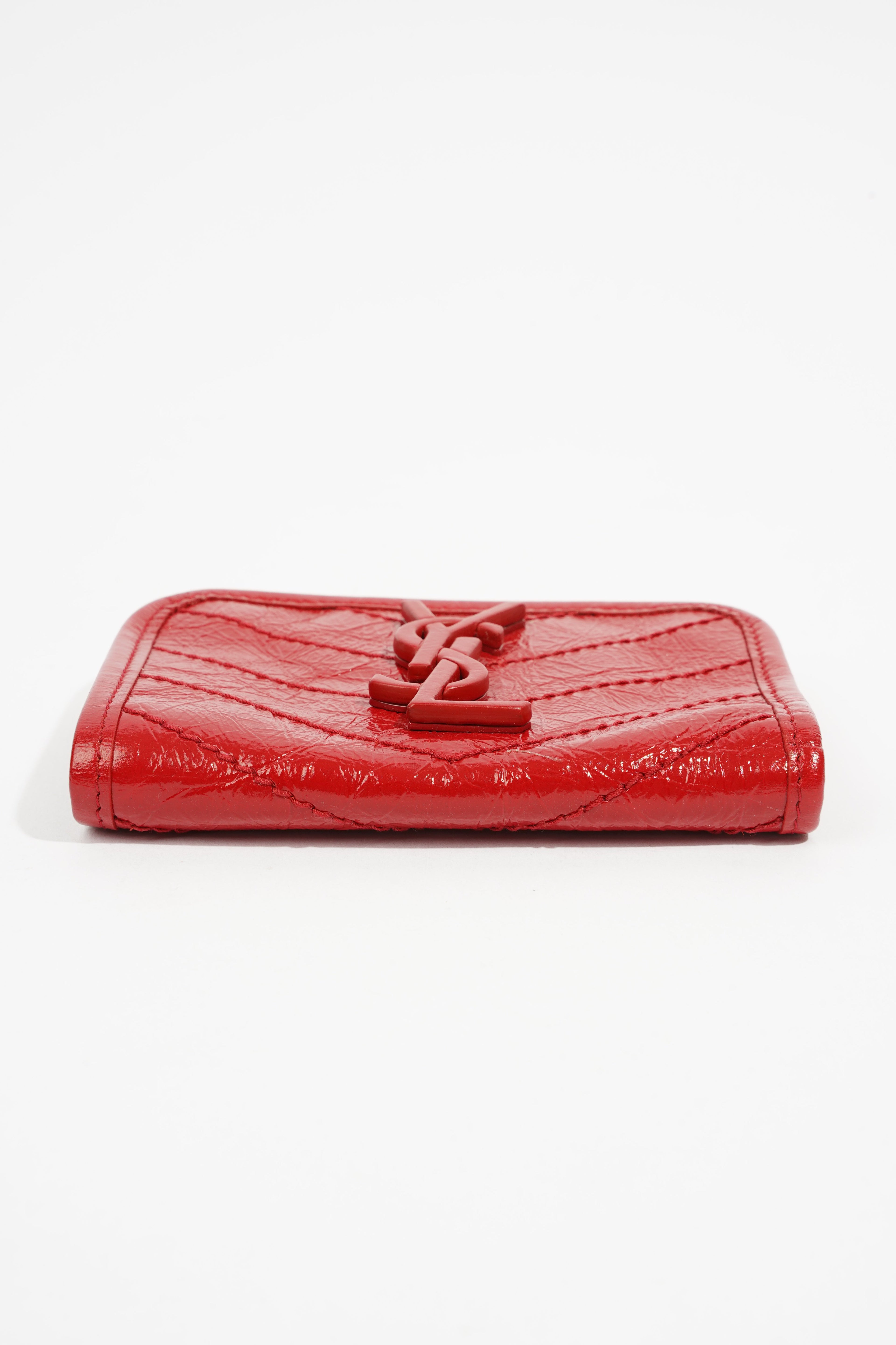 Saint Laurent Distressed Leather Wallet Red Leather