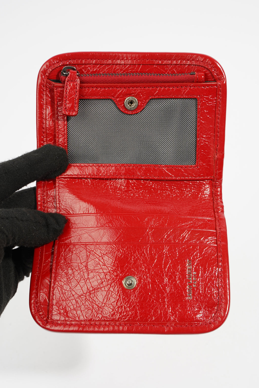 Saint Laurent Distressed Leather Wallet Red Leather