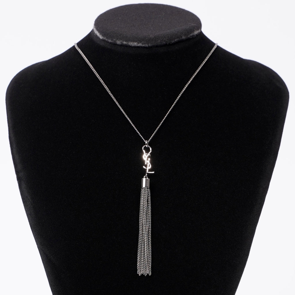 Saint Laurent YSL Tassel Necklace Silver Base Metal