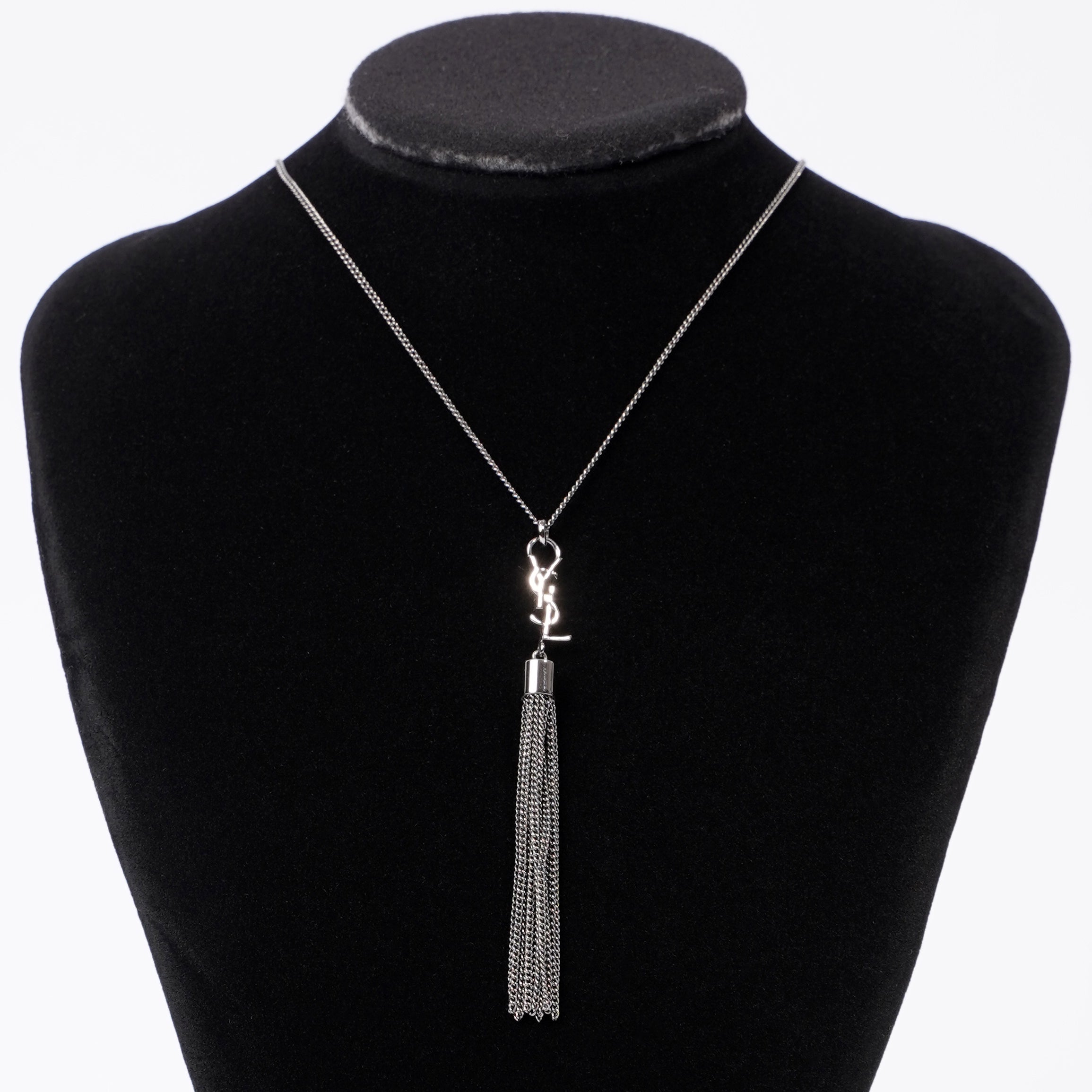Saint Laurent YSL Tassel Necklace Silver Base Metal