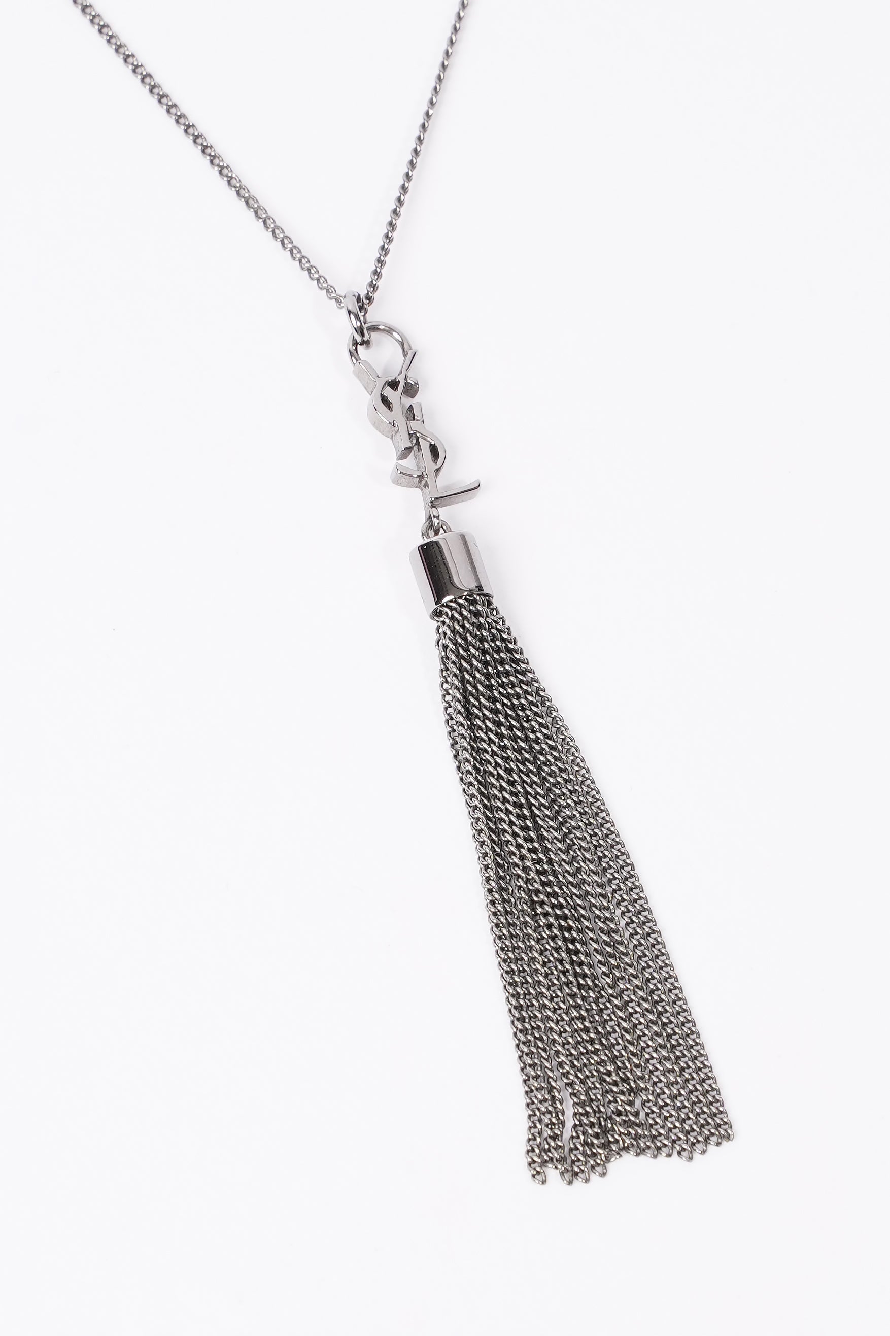 Saint Laurent YSL Tassel Necklace Silver Base Metal