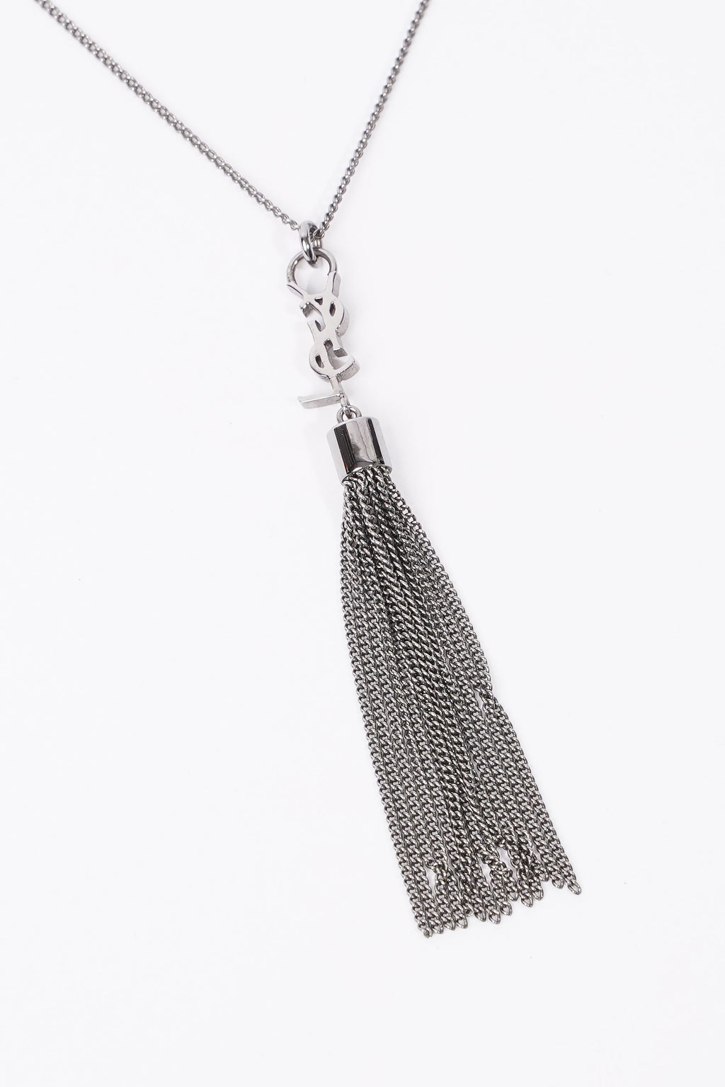 Saint Laurent YSL Tassel Necklace Silver Base Metal