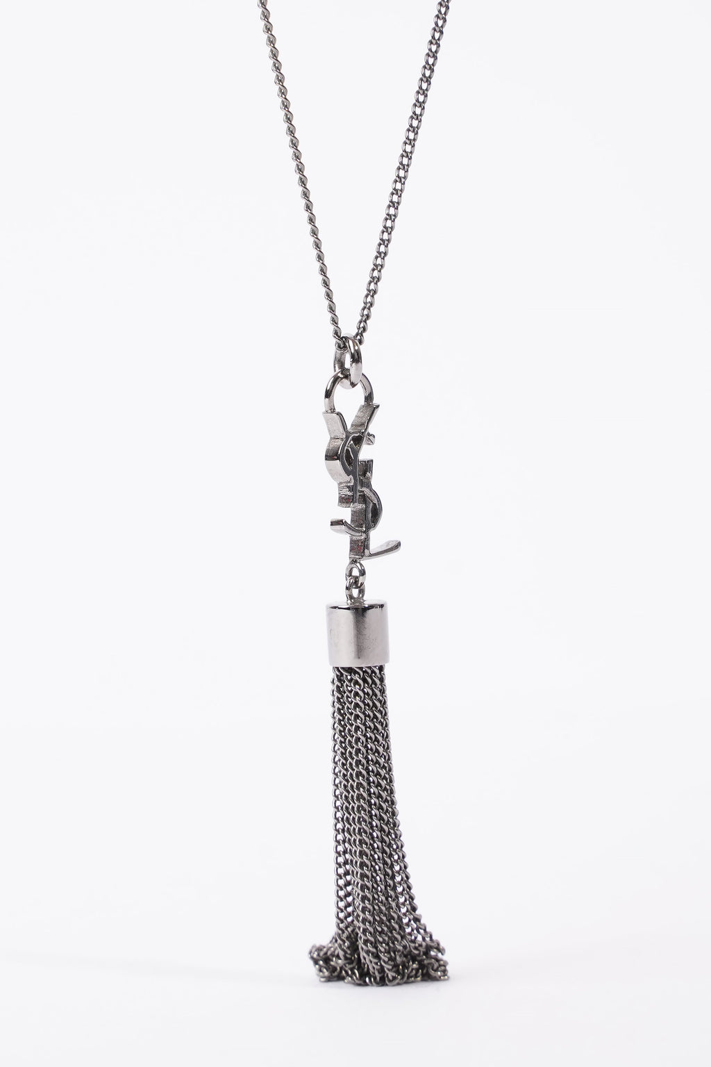 Saint Laurent YSL Tassel Necklace Silver Base Metal